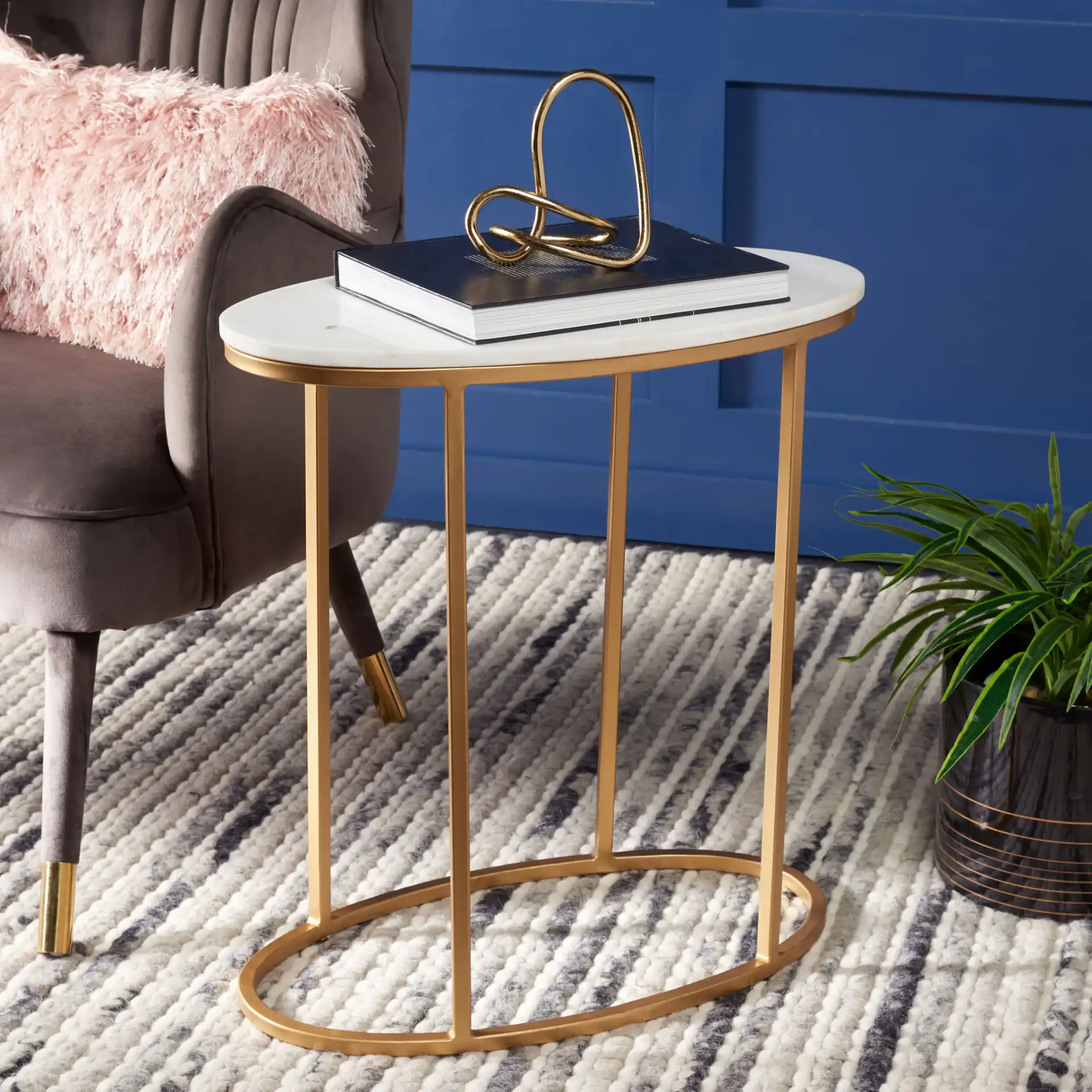 Tage Marble Side Table in White Marble / Gold in a styled room