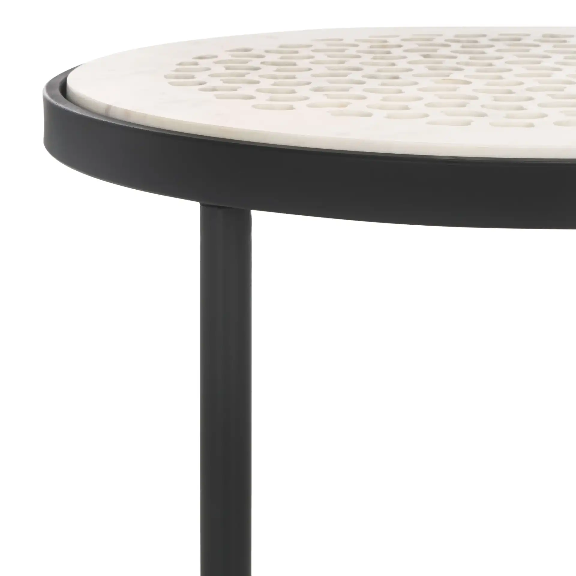 Elly Marble Cnc Side Table in White Marble / Black in a styled room