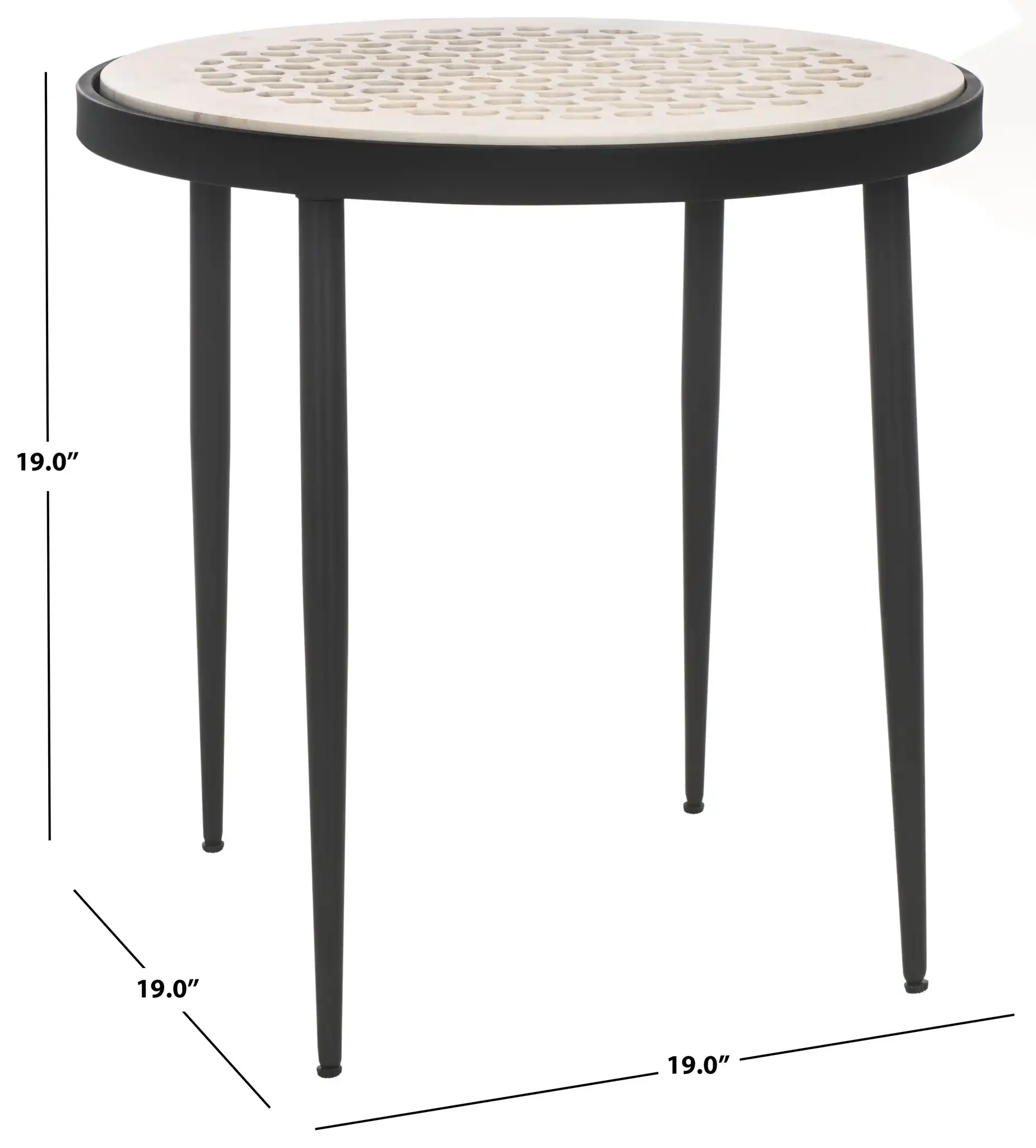 Elly Marble Cnc Side Table in White Marble / Black, detail view