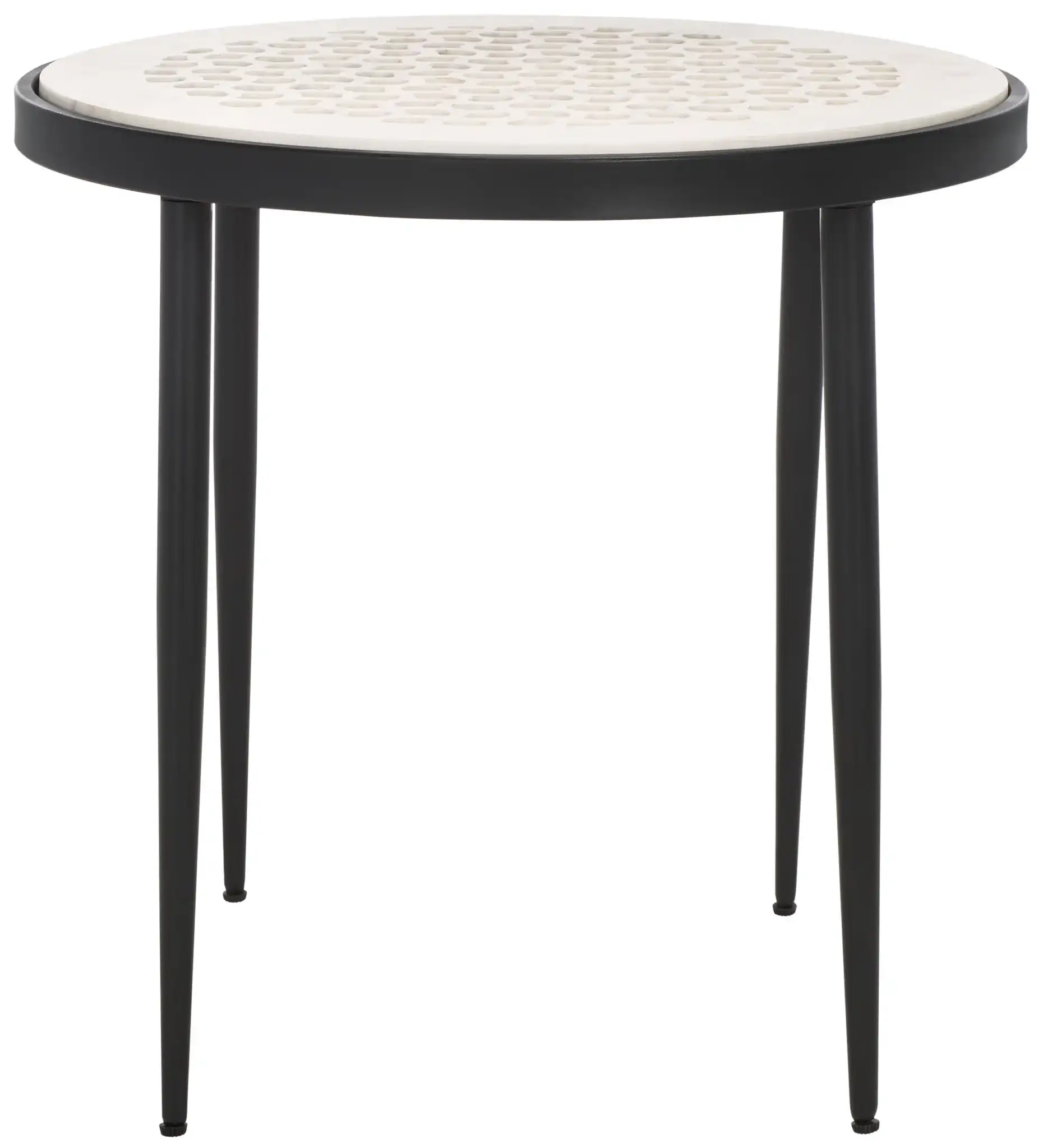 Elly Marble Cnc Side Table in White Marble / Black