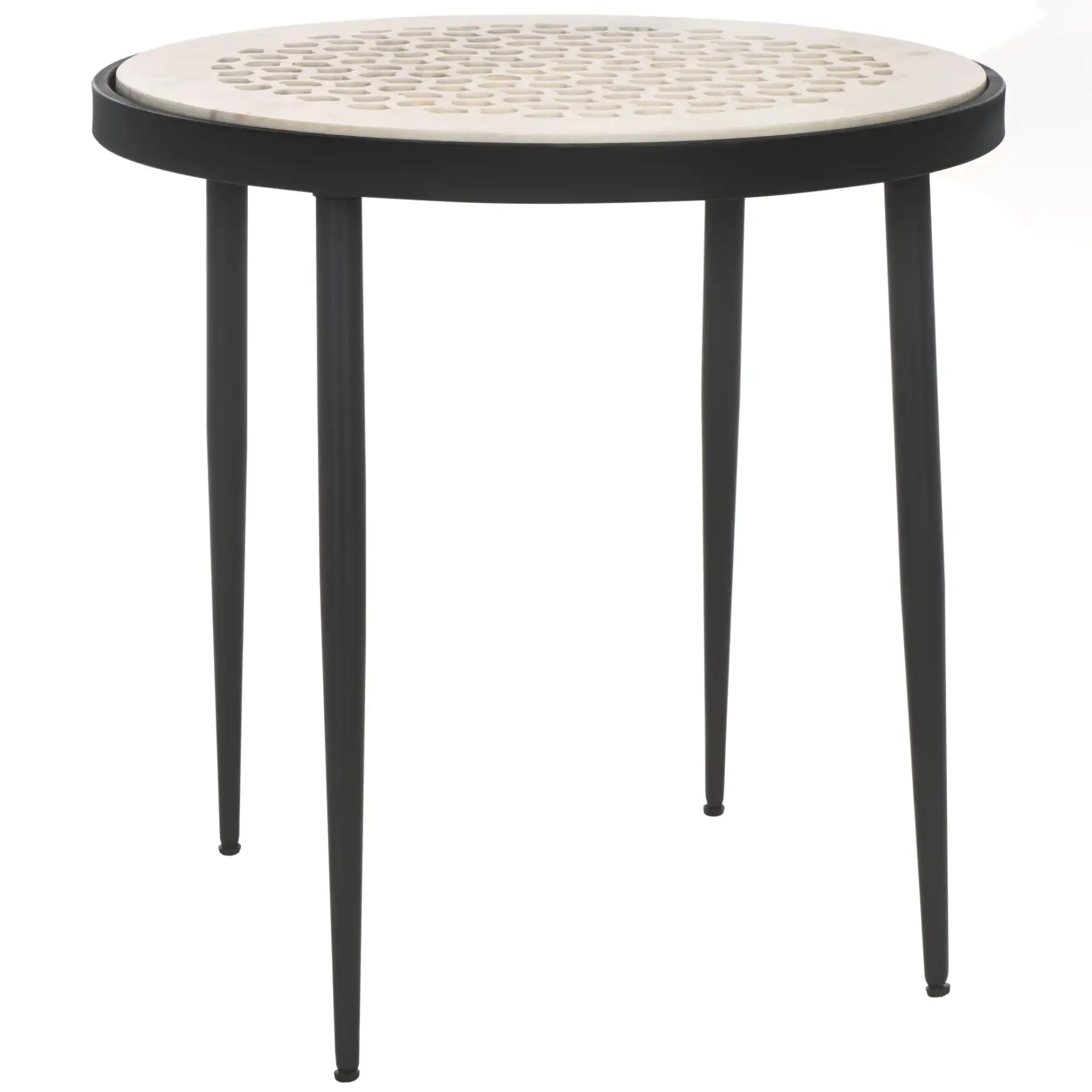 Elly Marble Cnc Side Table in White Marble / Black, detail view