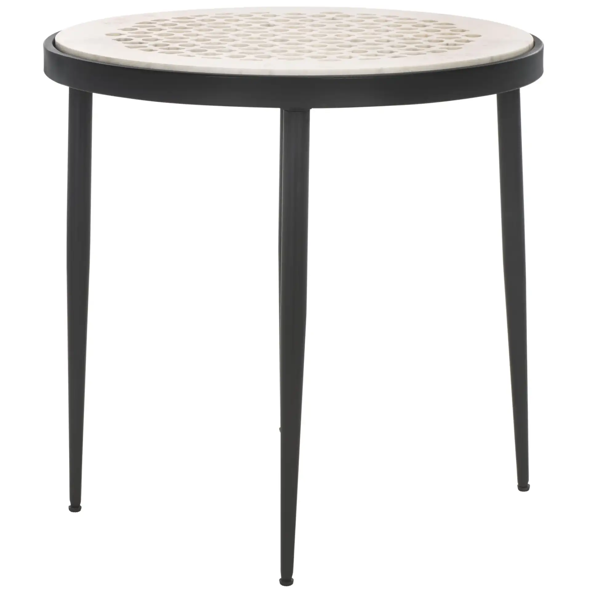 Elly Marble Cnc Side Table in White Marble / Black, detail view