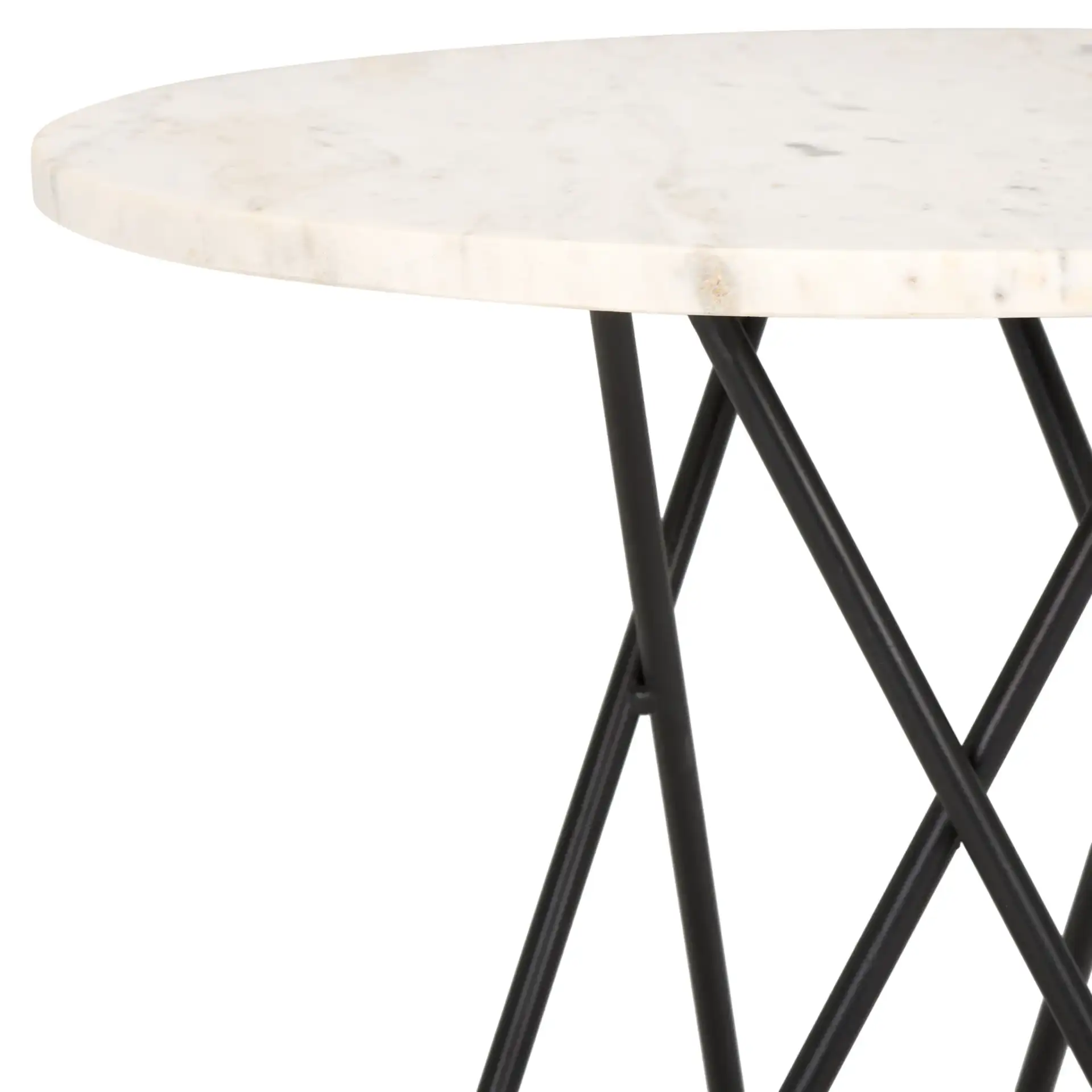 Cade Marble Side Table in White Marble / Black in a styled room