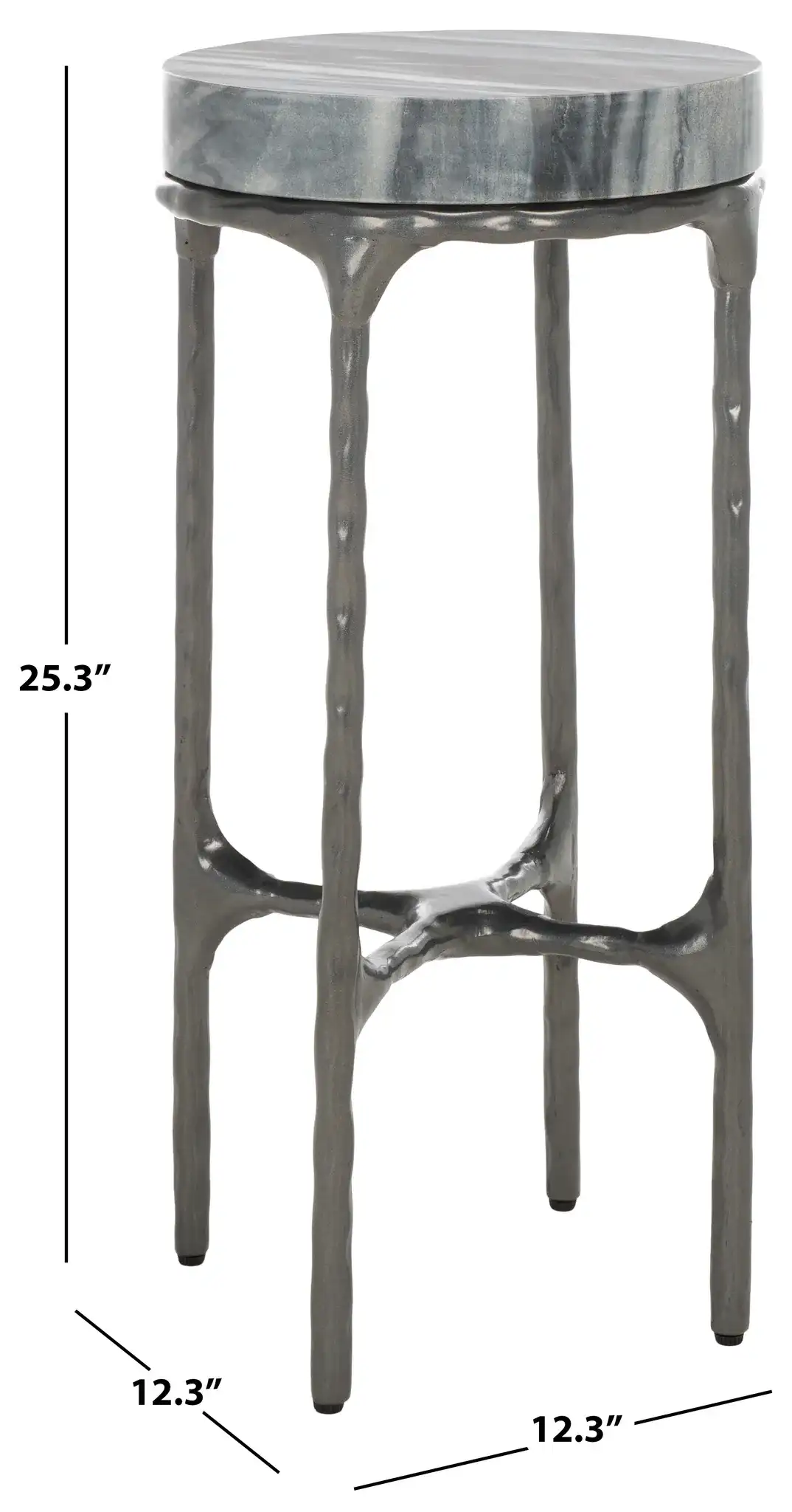 Castiel Hammered Side Table in Gray Marble, detail view