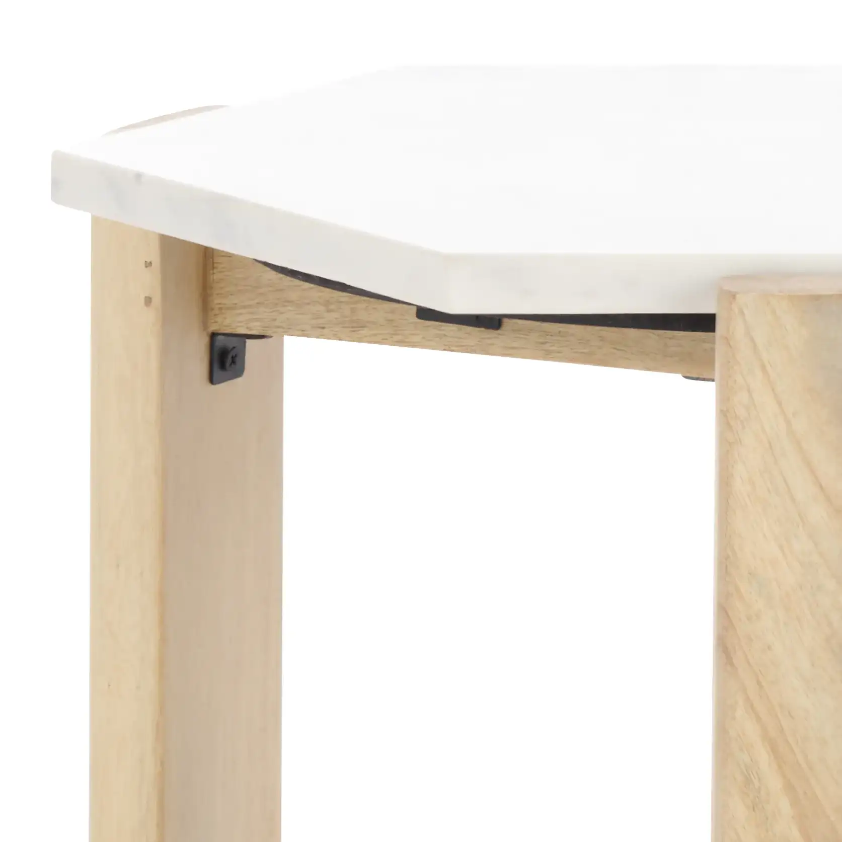 Pisa Marble Side Table in White / Natural in a styled room