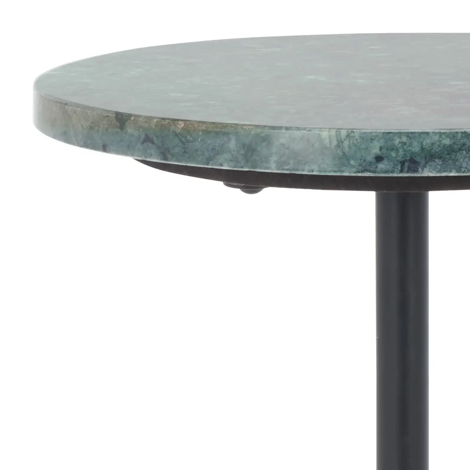 Karik Round Side Table in Dark Green / Black in a styled room