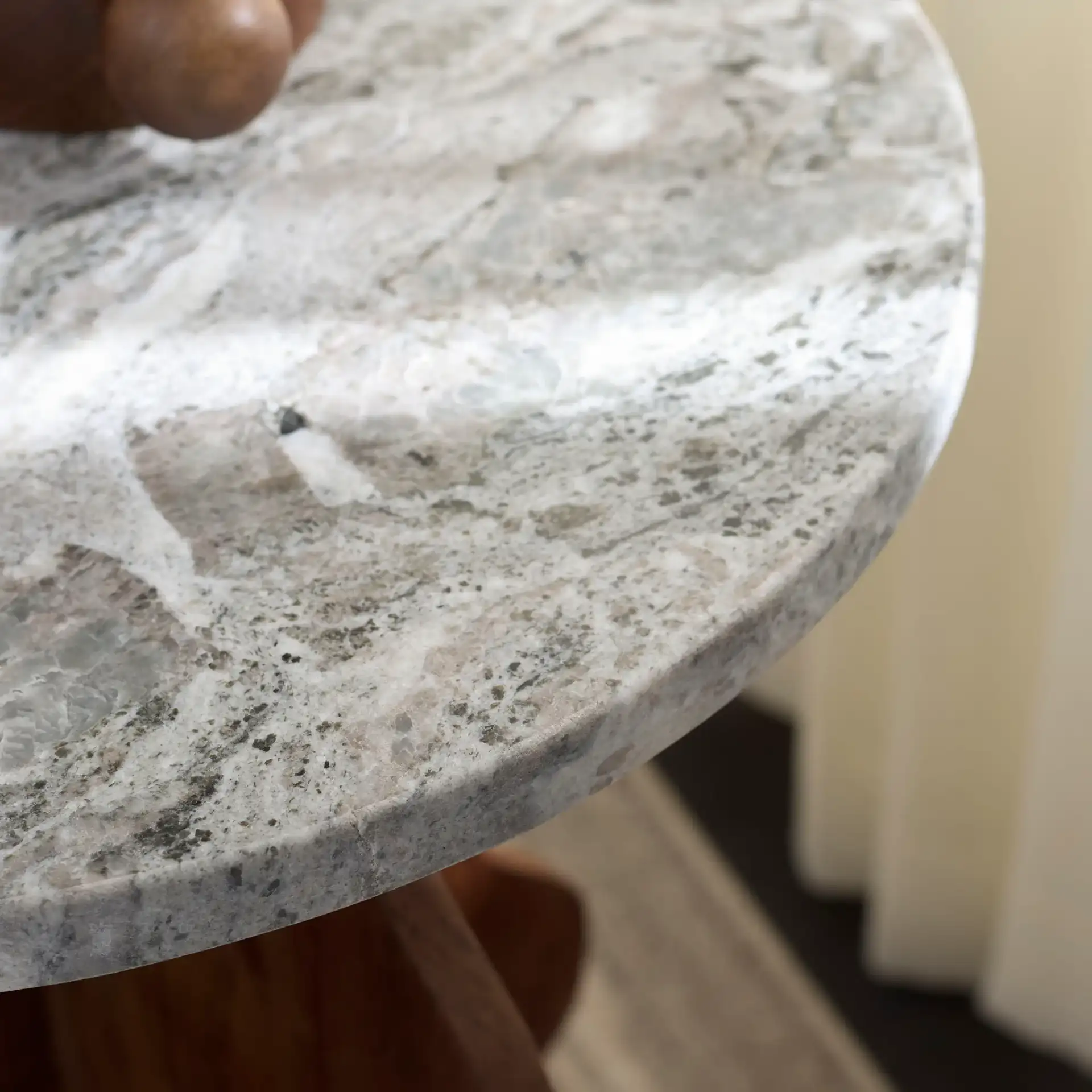Galih Marble Side Table in Gray / Dark Brown in a styled room