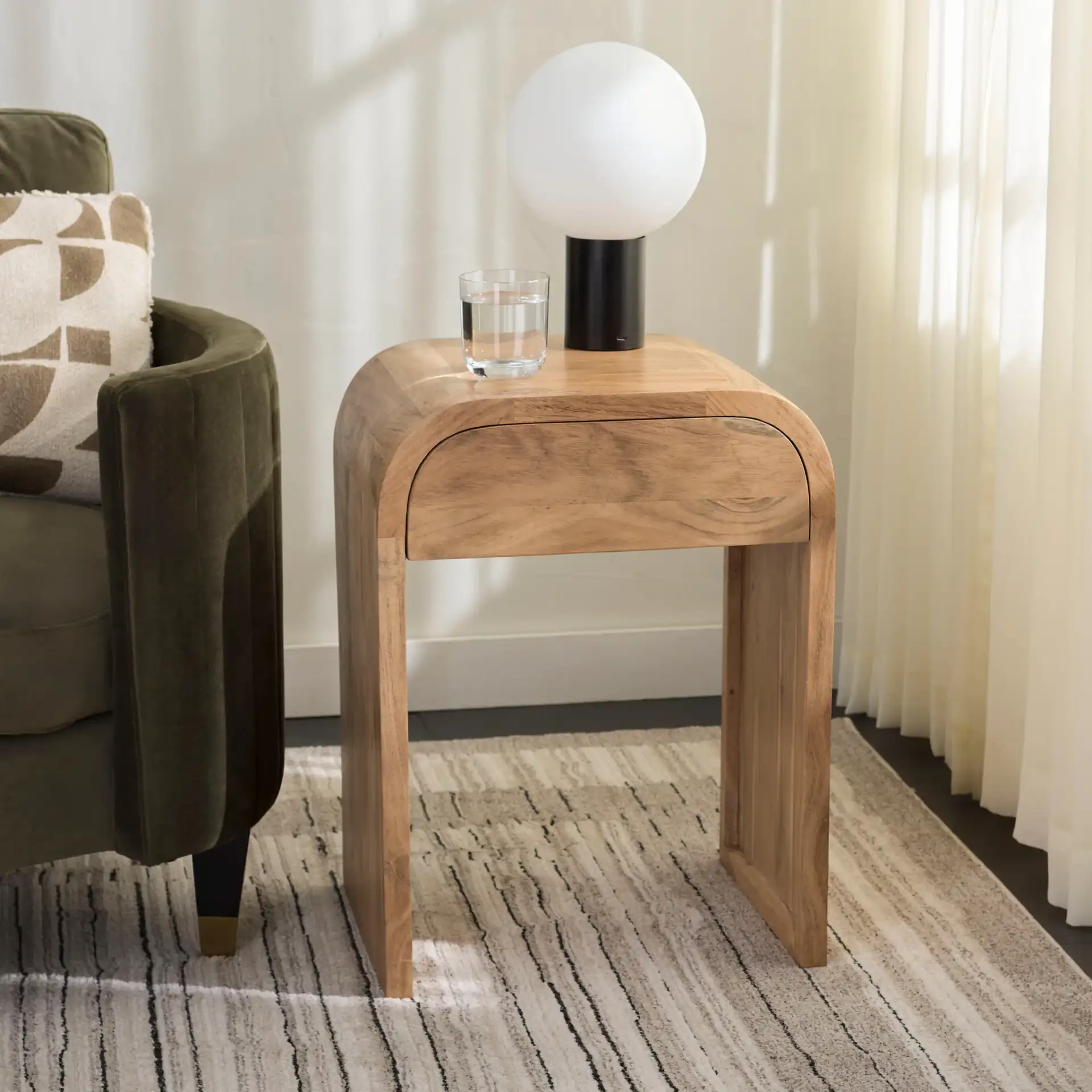 Amaki Side Table in Natural in a styled room