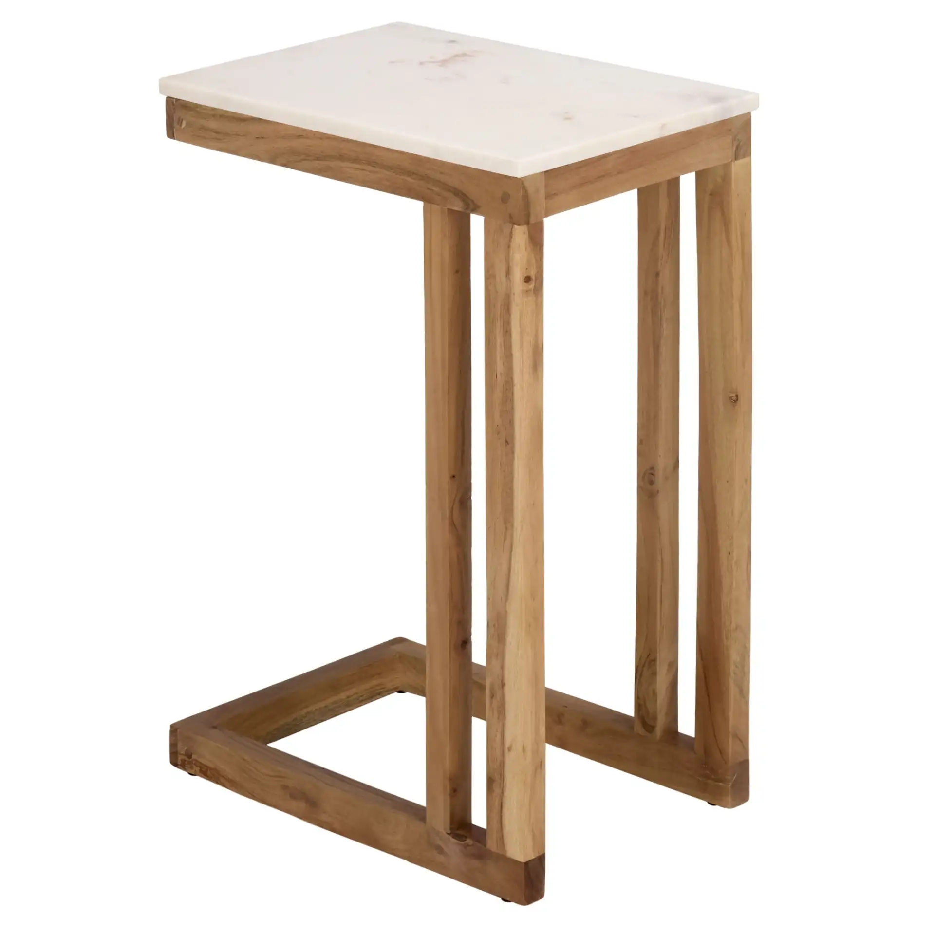 Zinaida Marble Accent Table in White / Natural, detail view