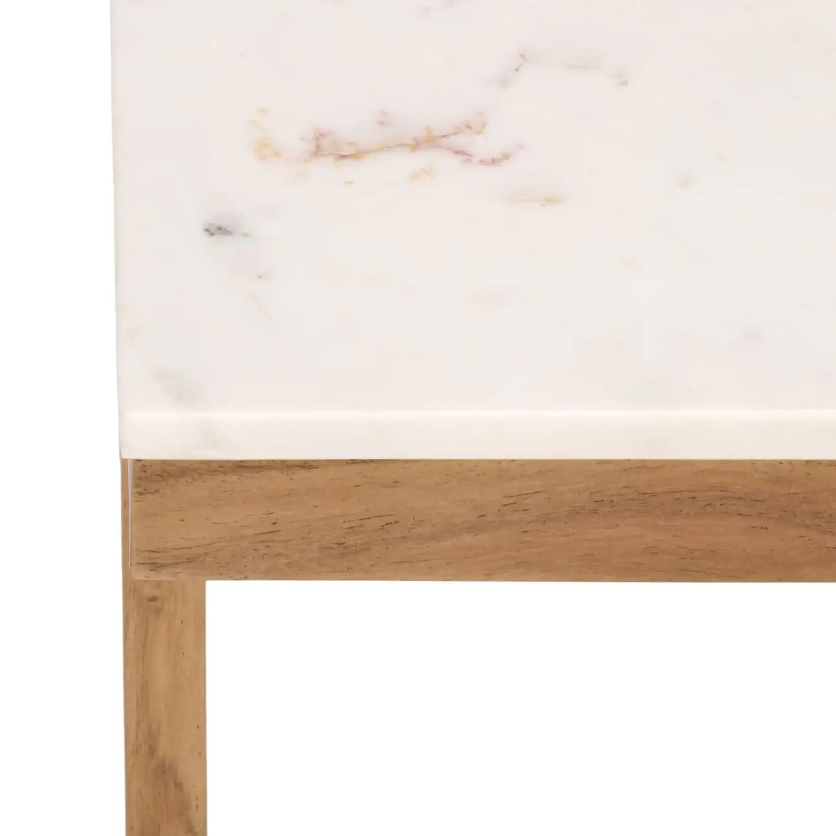 Zinaida Marble Accent Table in White / Natural in a styled room