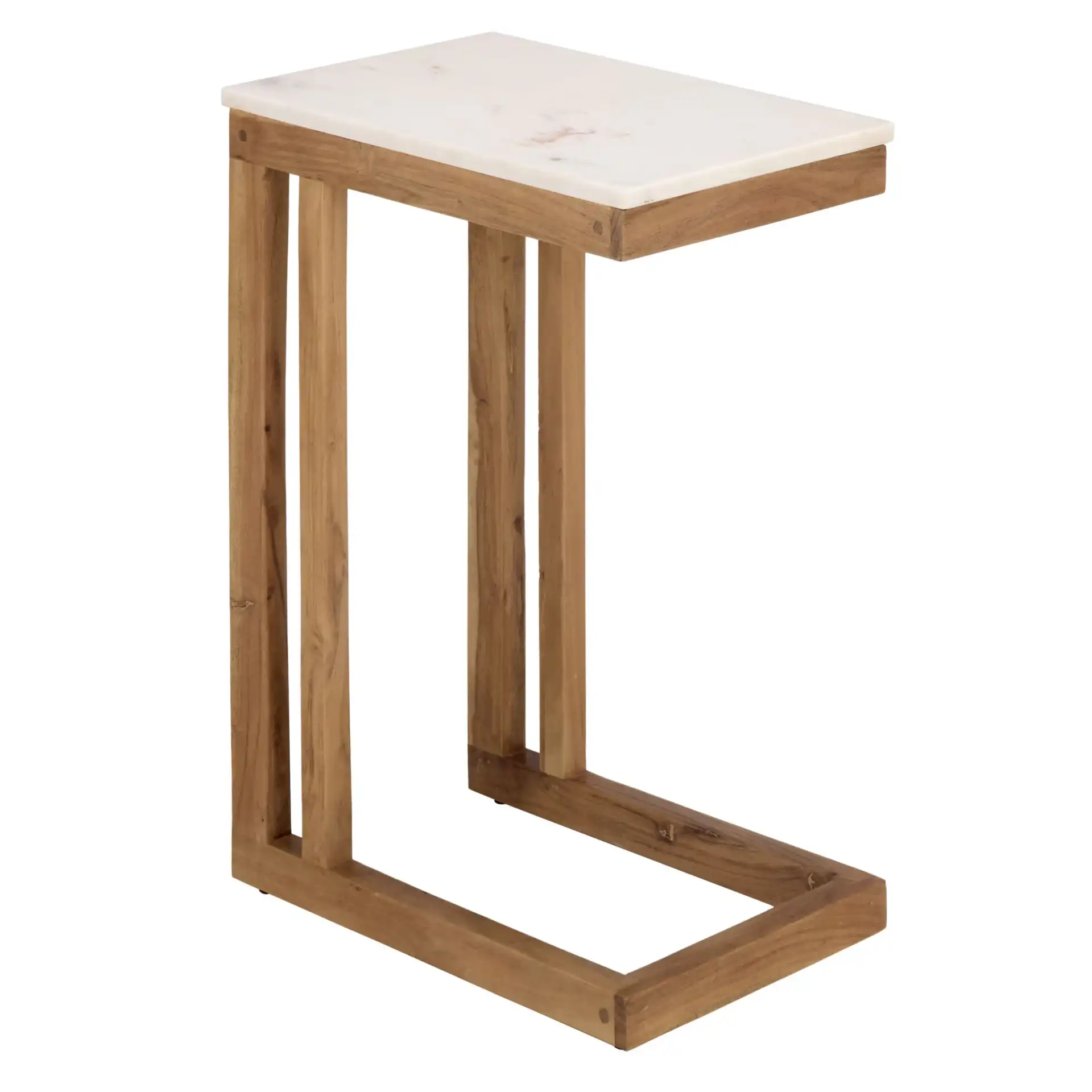 Zinaida Marble Accent Table in White / Natural, detail view