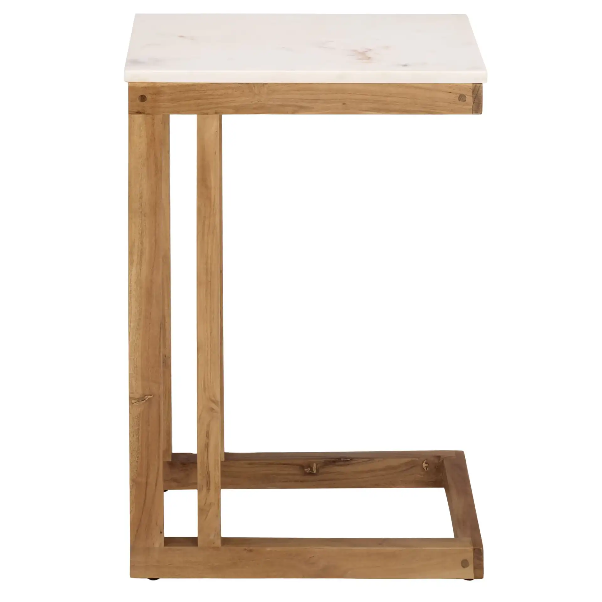 Zinaida Marble Accent Table in White / Natural, detail view