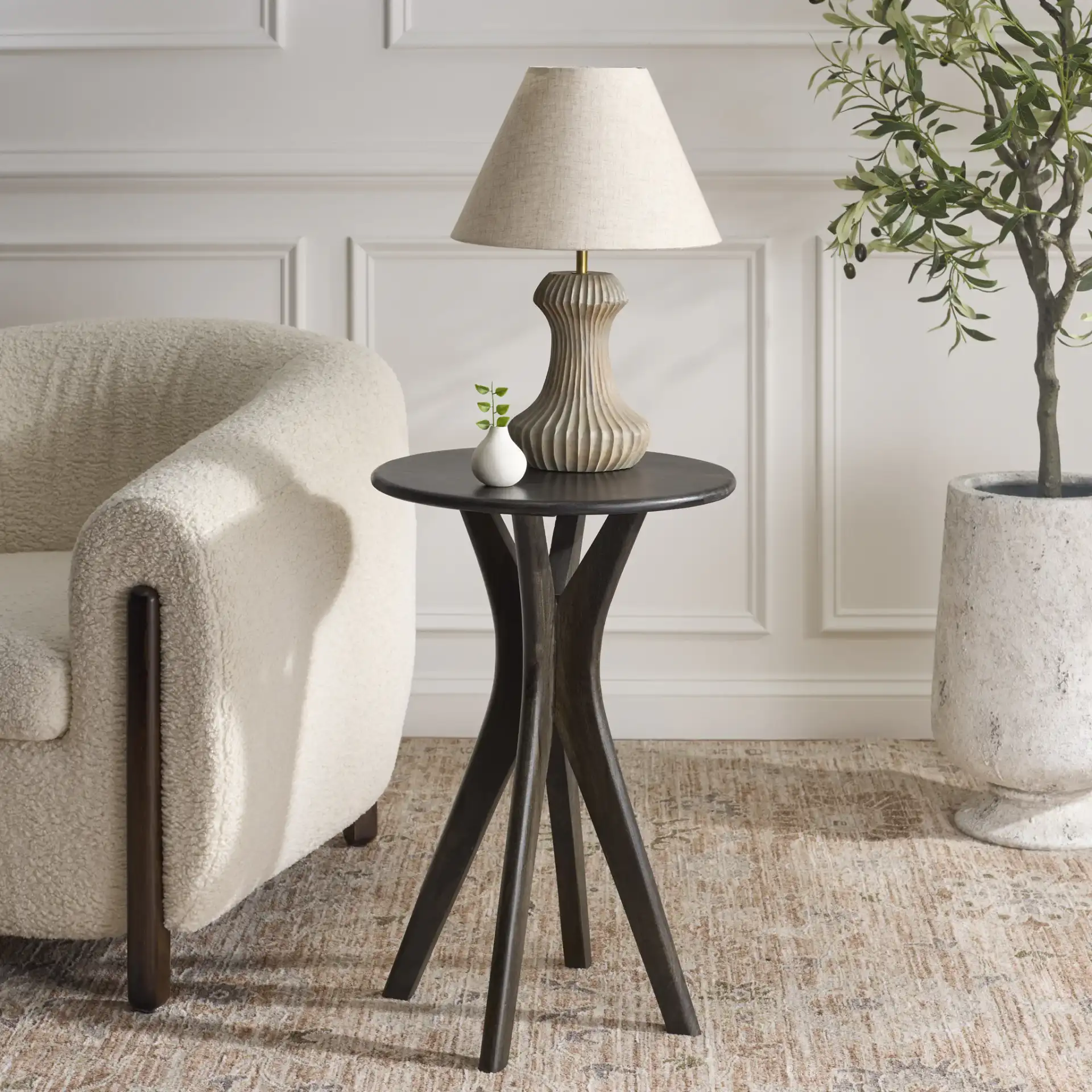 Darden Accent Table in Smokey Gray Brown in a styled room