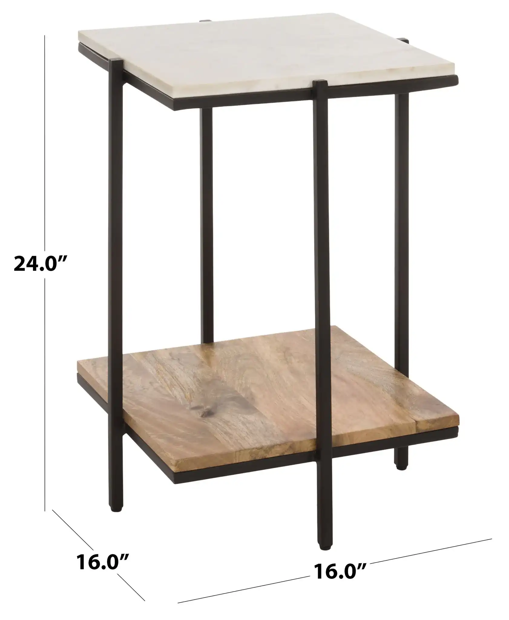 Ashby Accent Table With Shelf in Black / Natural White, detail view