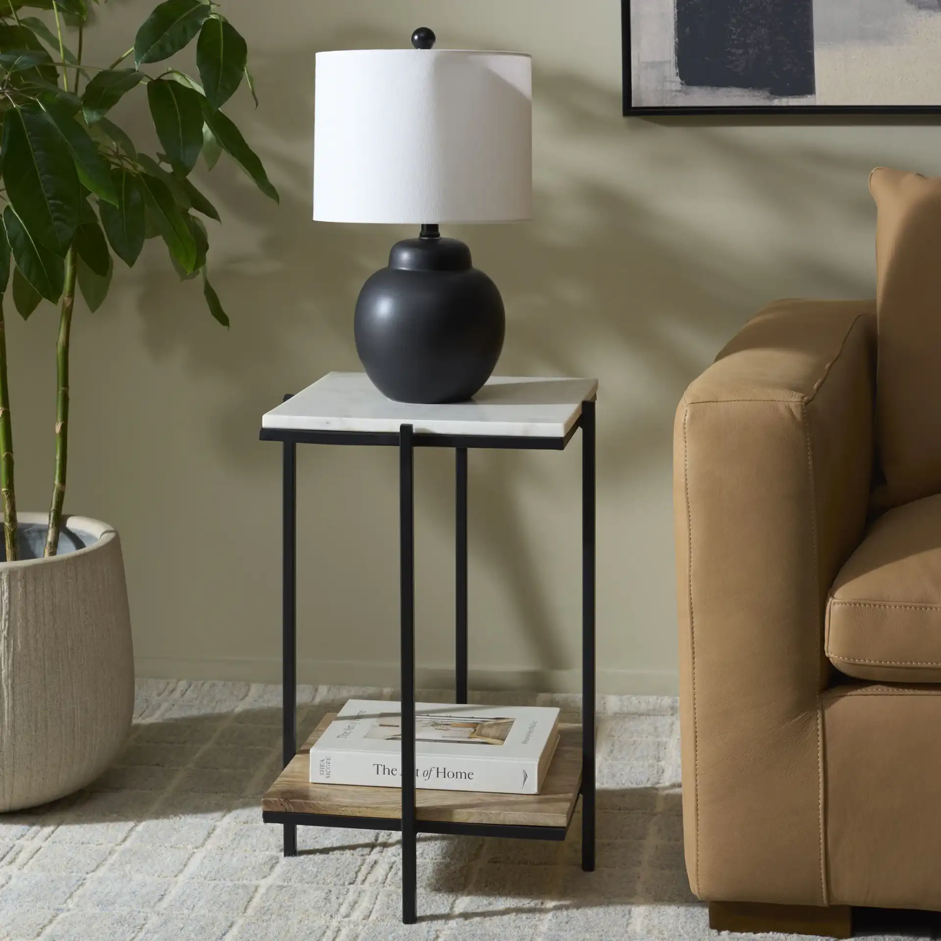 Ashby Accent Table With Shelf in Black / Natural White in a styled room