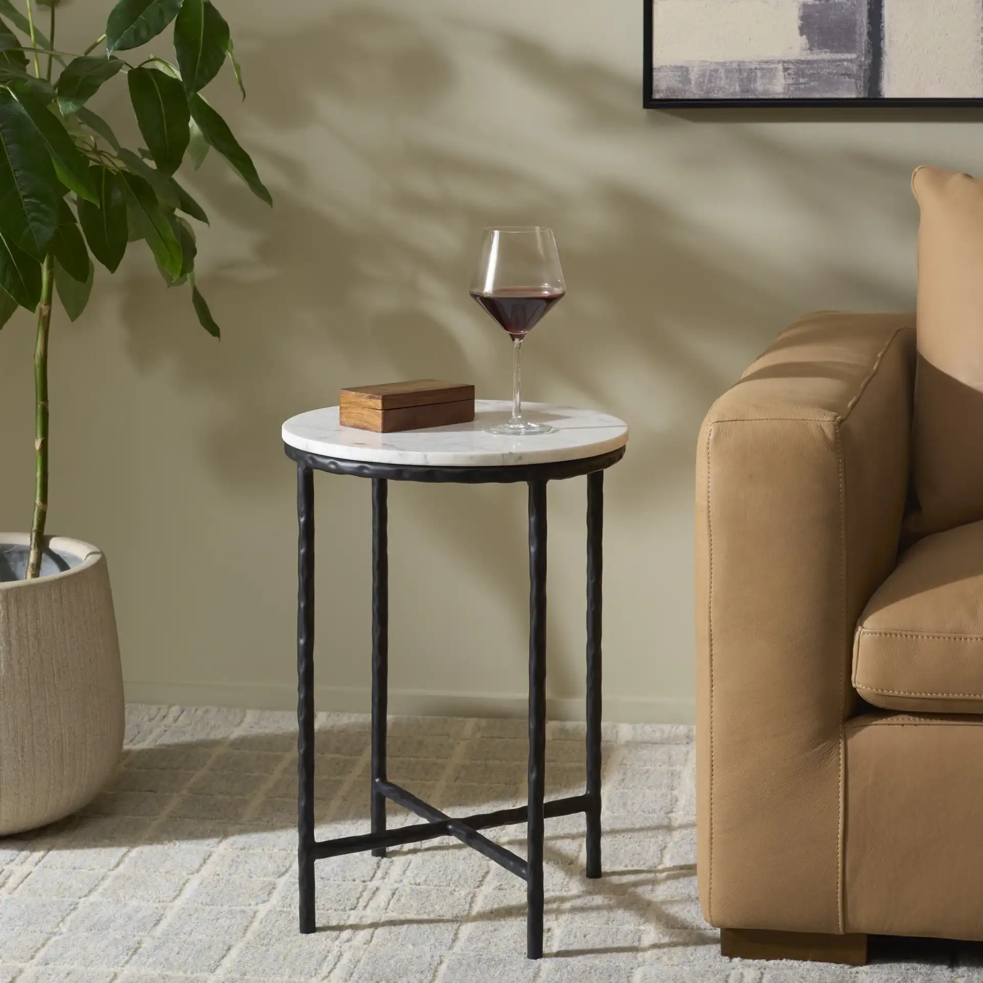 Saylor Accent Table in Black / White in a styled room