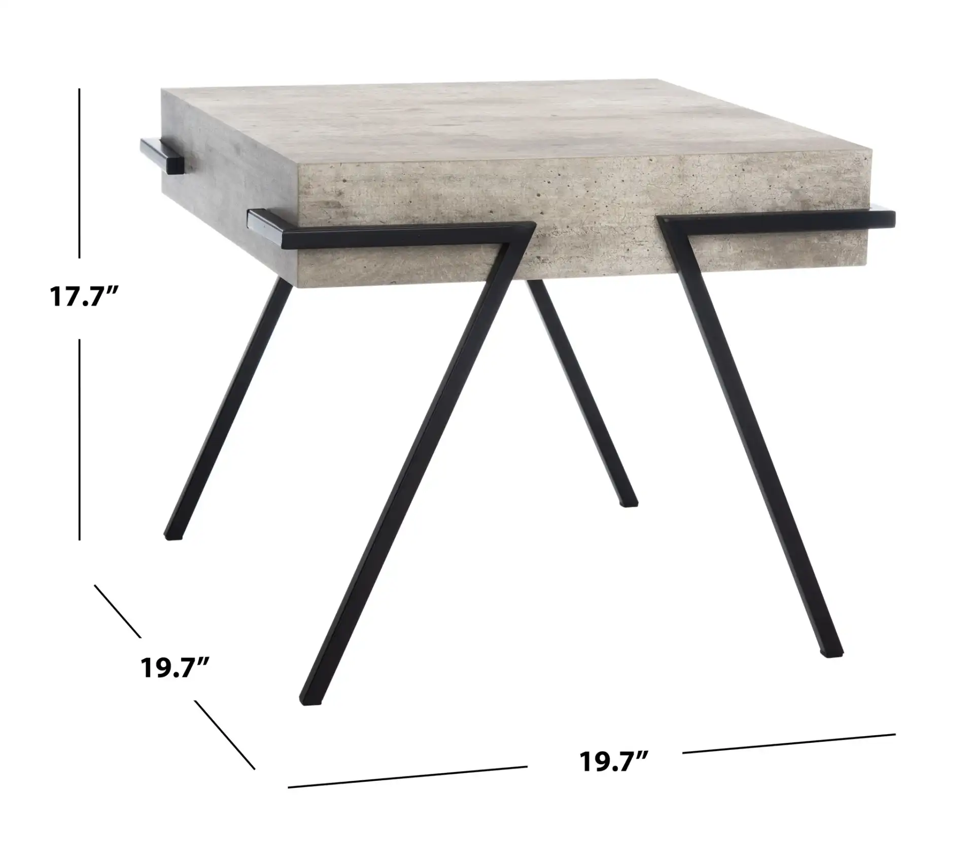 Jette Accent Table in Light Gray Faux Concrete / Black, detail view