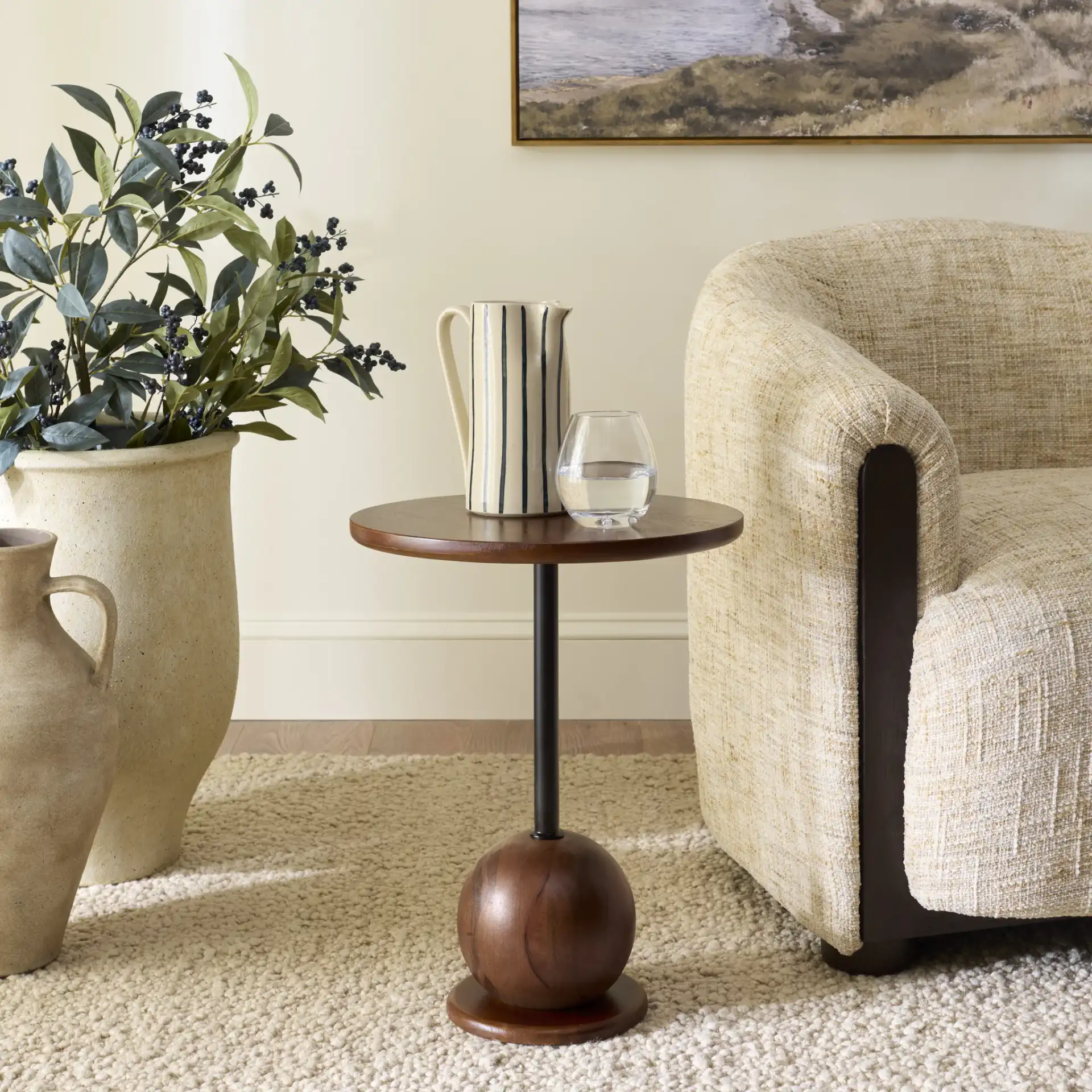 Badori Accent Table in Walnut / Black in a styled room