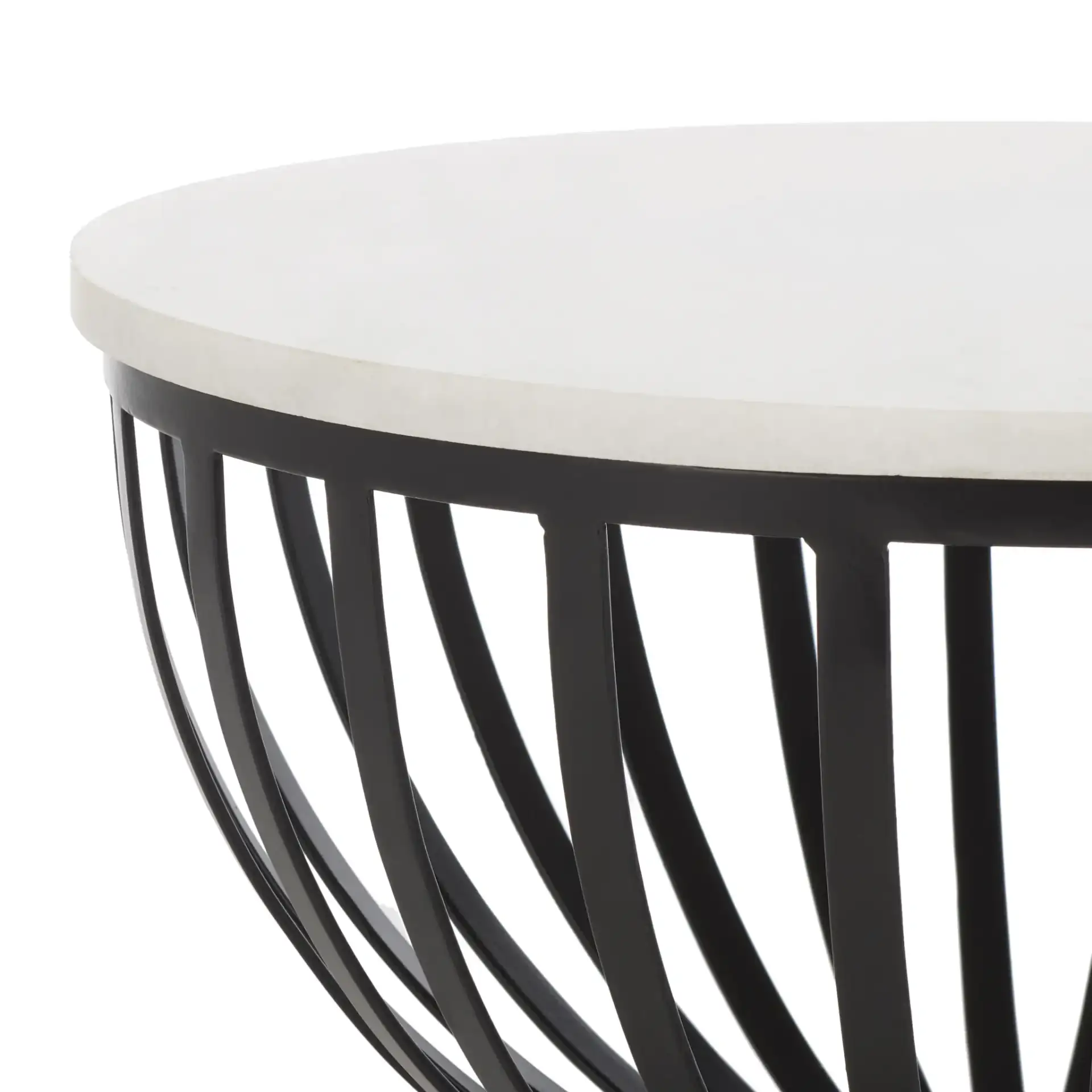 Tissaia Round Accent Table in White Marble / Black in a styled room