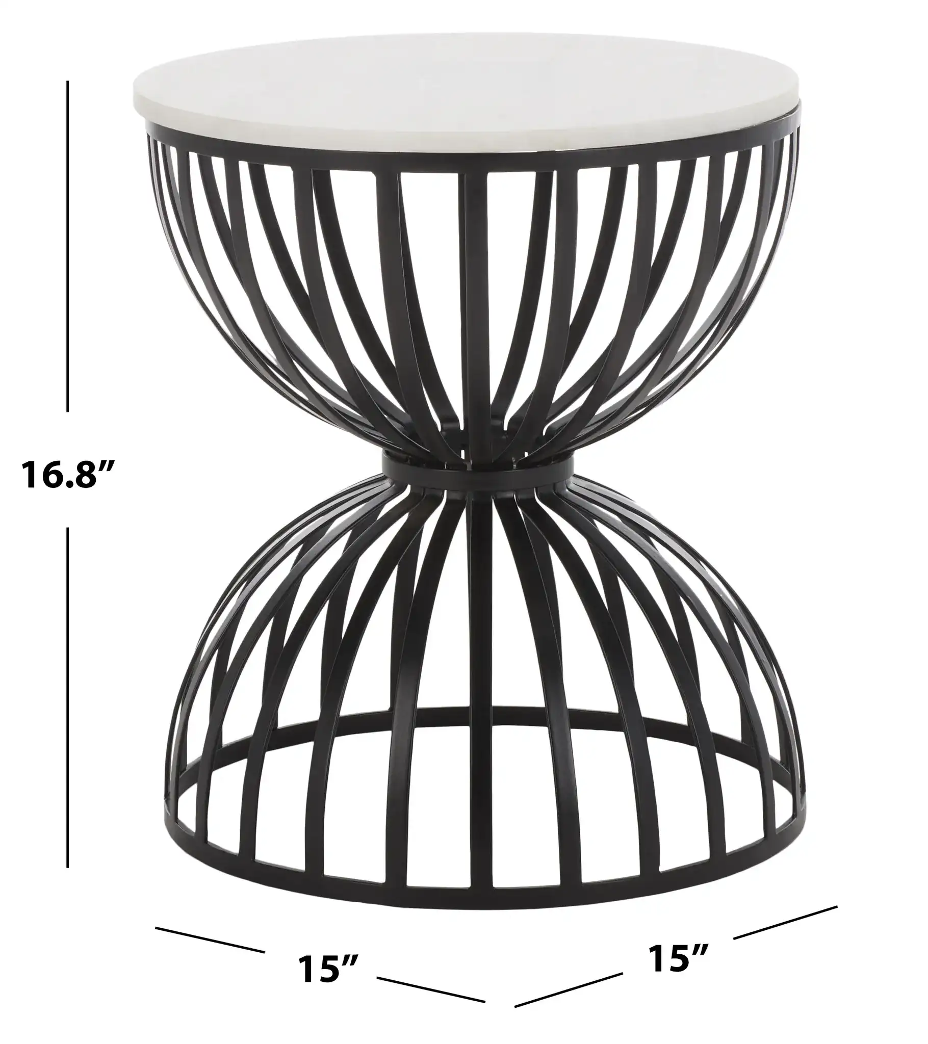 Tissaia Round Accent Table in White Marble / Black, detail view