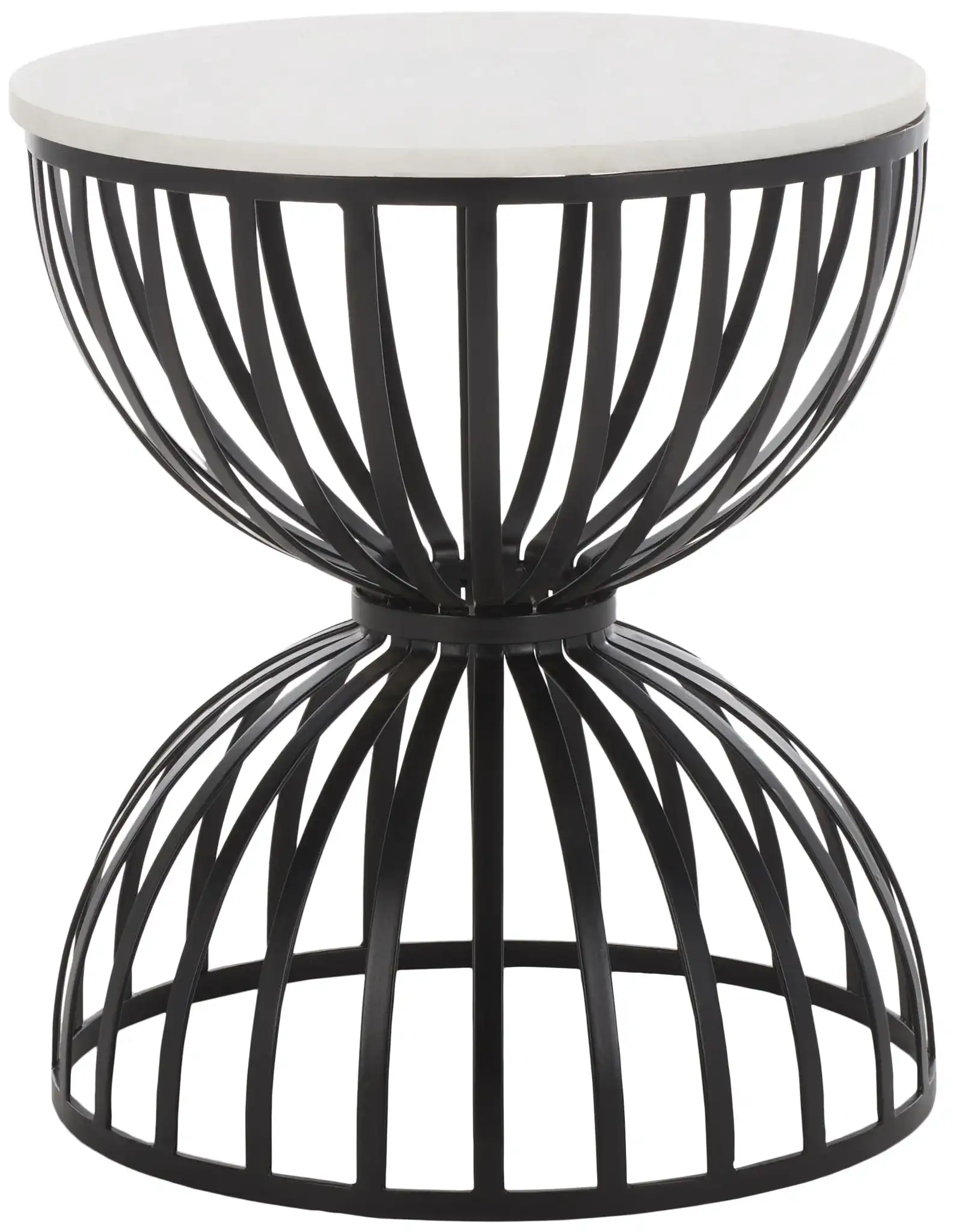 Tissaia Round Accent Table in White Marble / Black