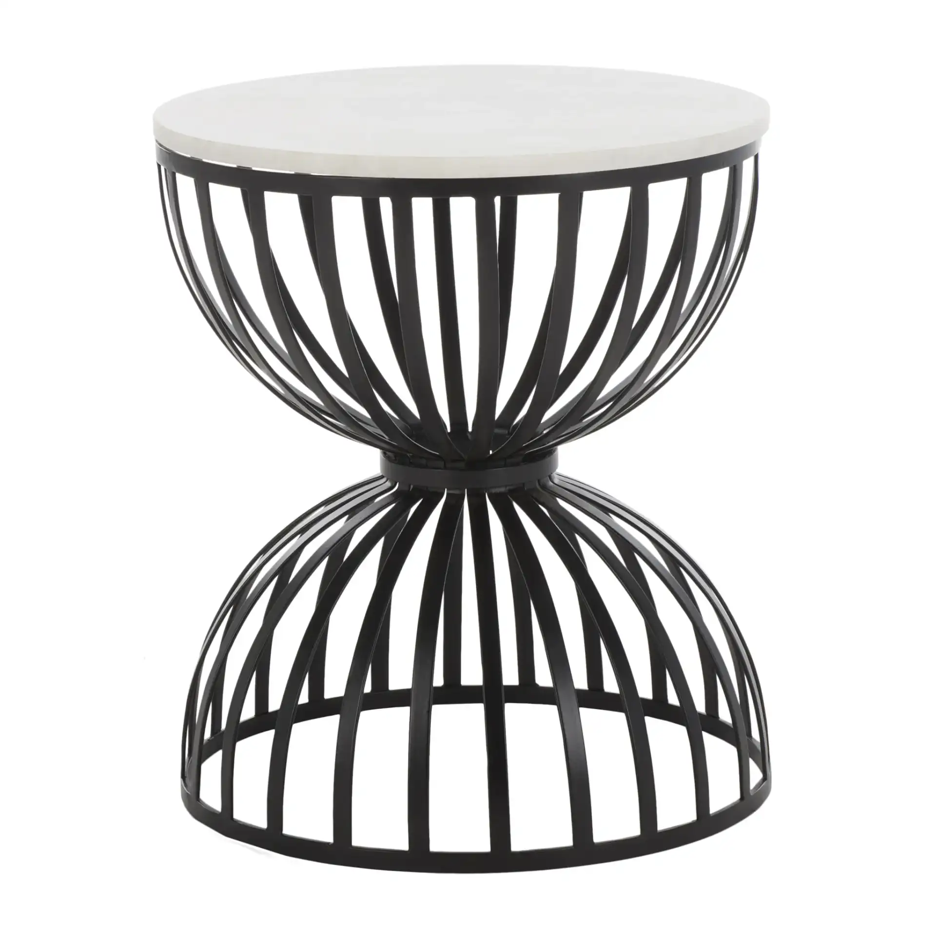 Tissaia Round Accent Table in White Marble / Black, detail view