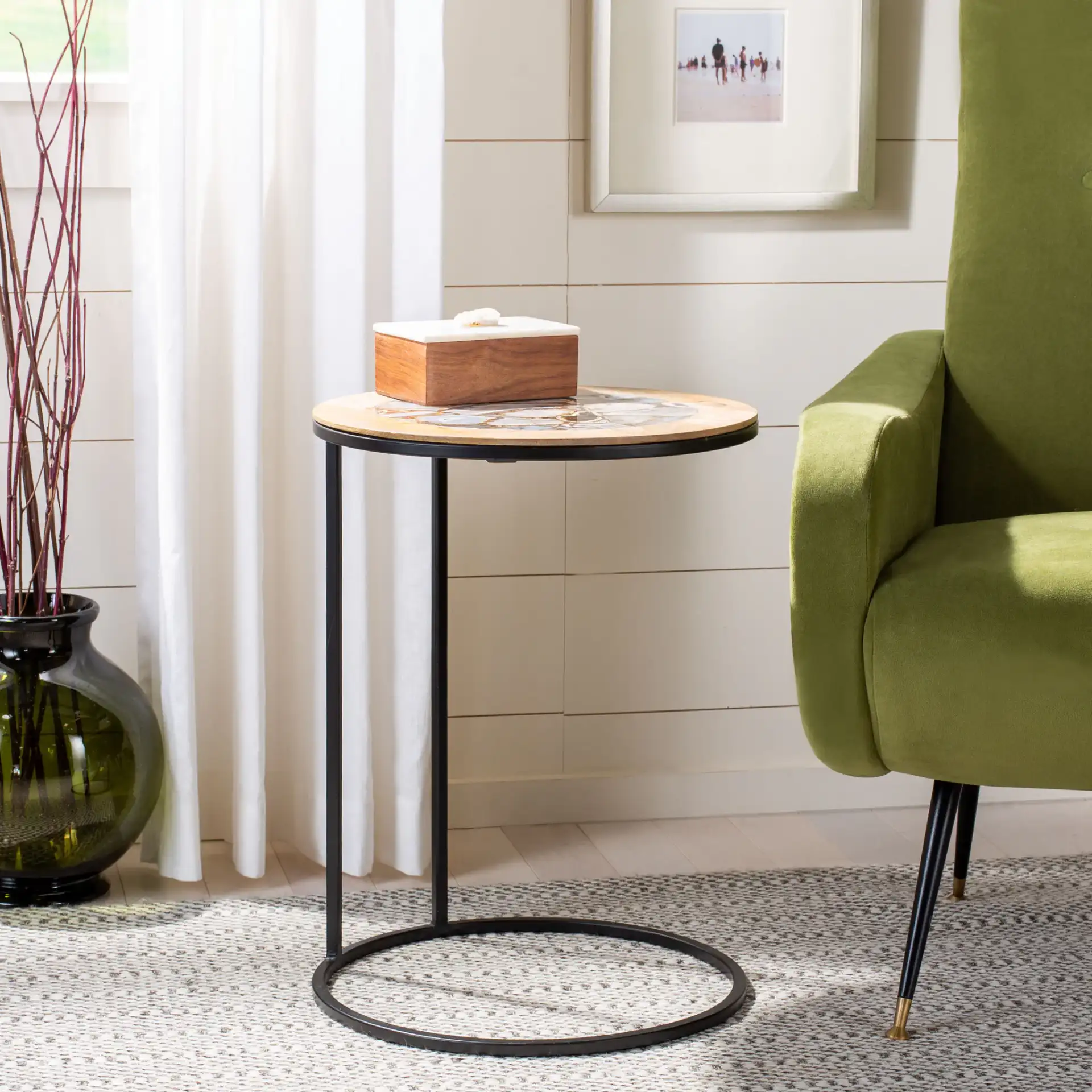 Gemma Agate Side Table in White / Black in a styled room