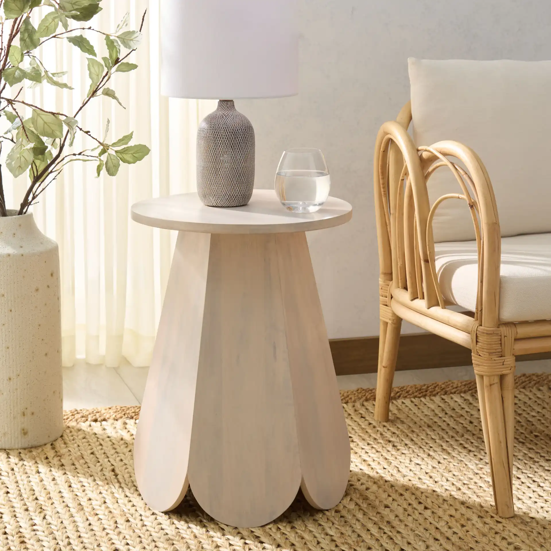 Linette Accent Table in White Washed in a styled room
