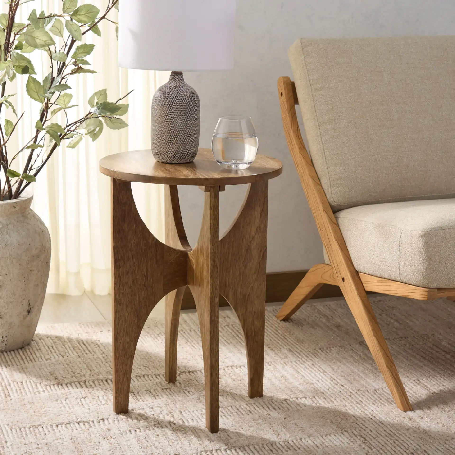 Delmara Accent Table in Natural in a styled room