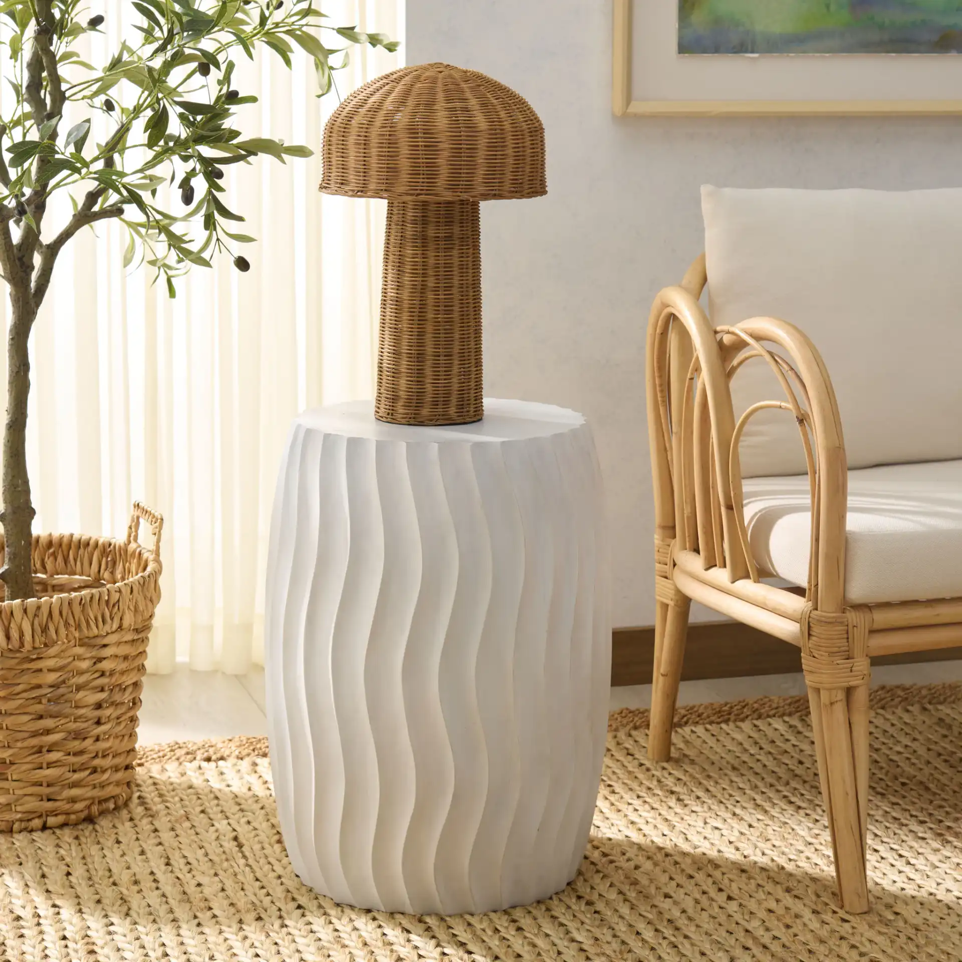 Malika Accent Table in White in a styled room