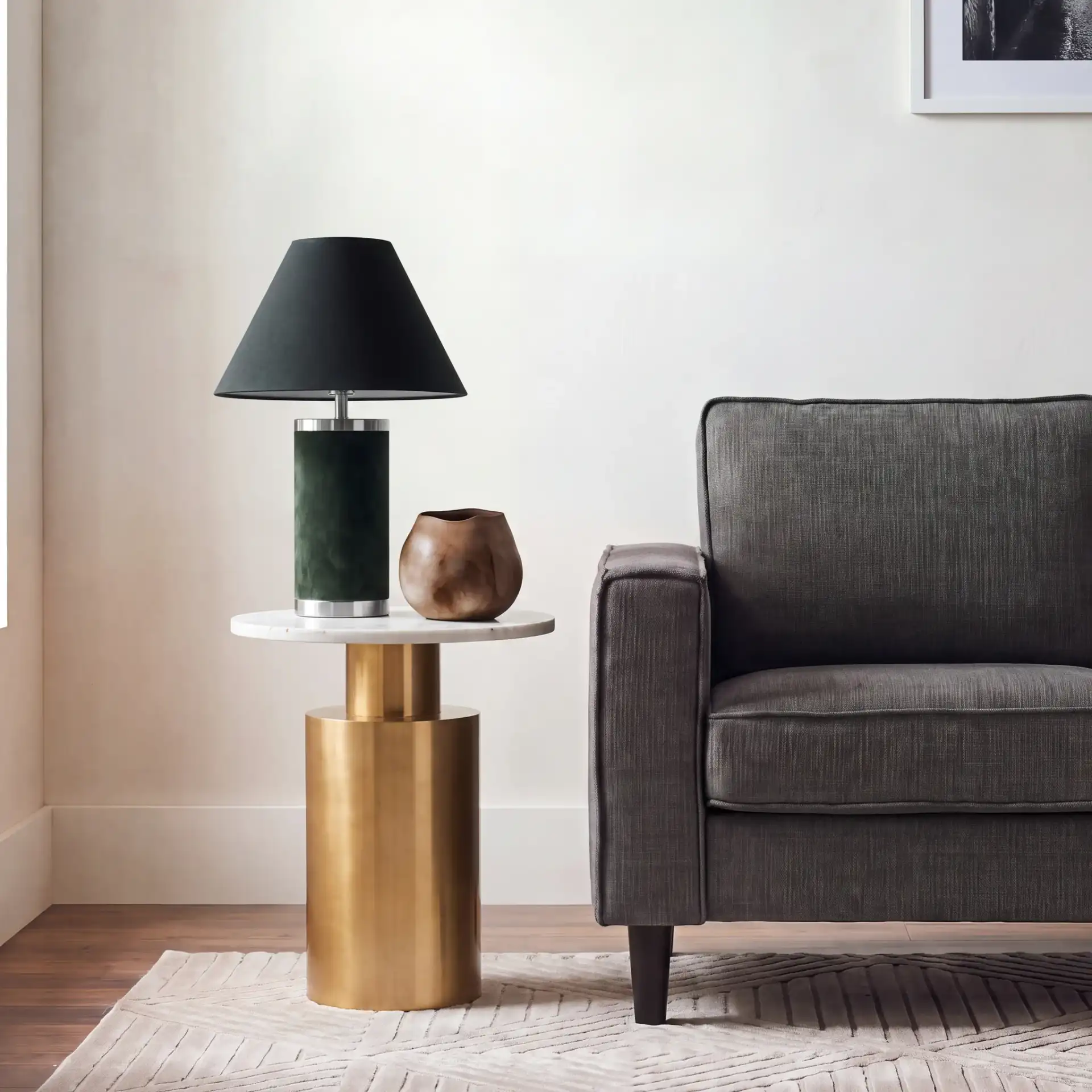 Capucine Side Table in Copper Marble / Copper in a styled room