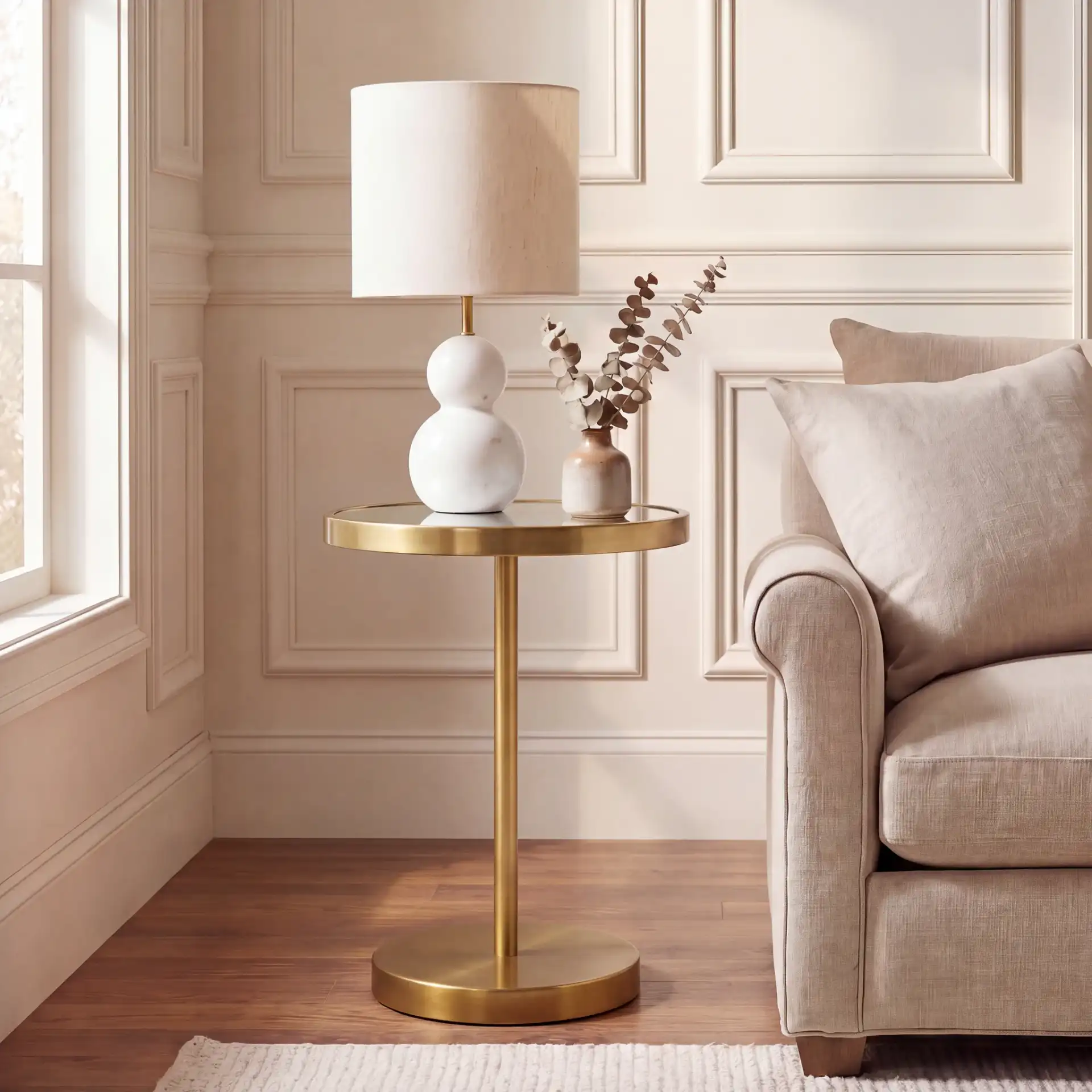 Hentry Side Table in Gold / Mirror in a styled room