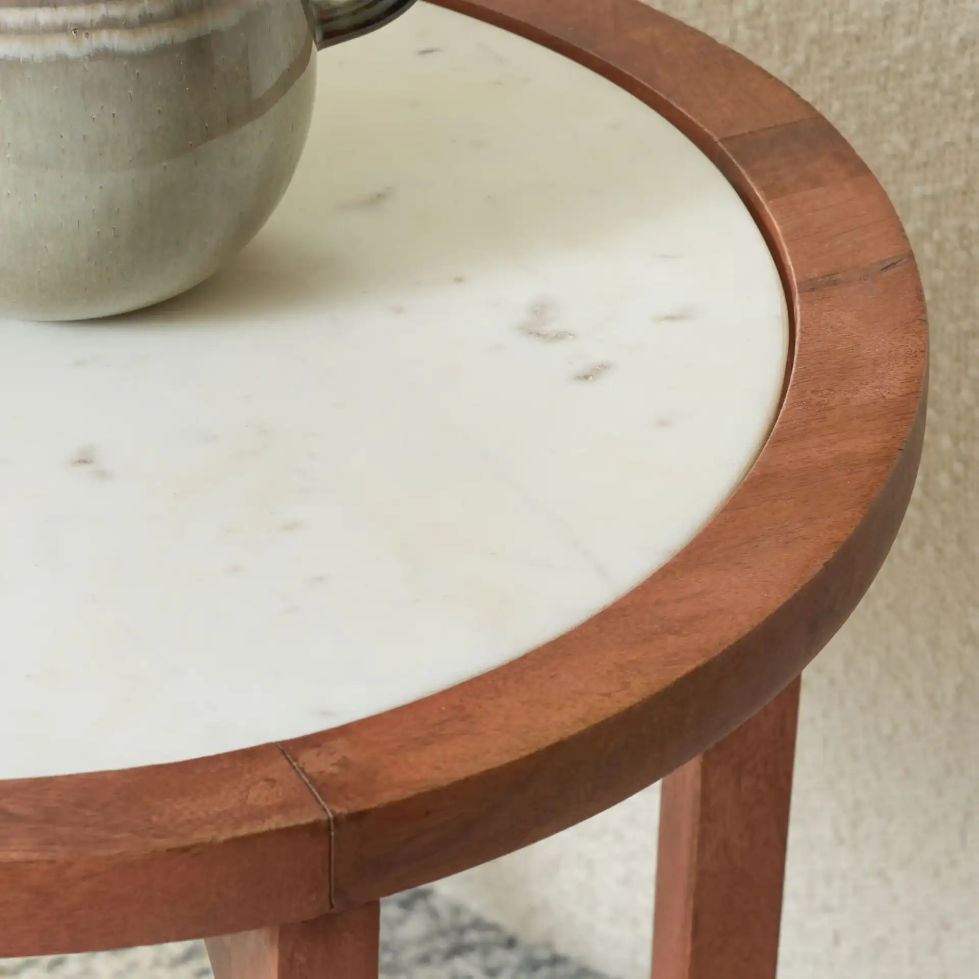 Minori Marble Side Table in Walnut / White in a styled room