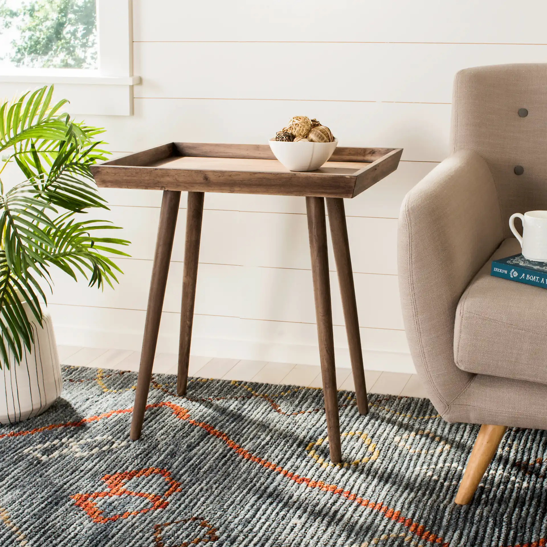 Nonie Tray Accent Table in Chocolate in a styled room