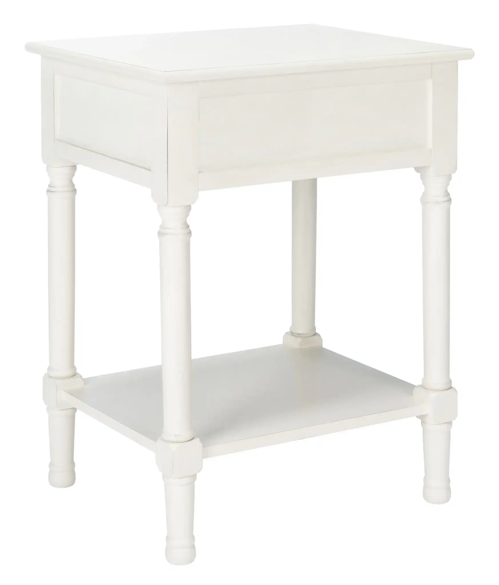Tate One-Drawer Accent Table in Distressed White, detail view