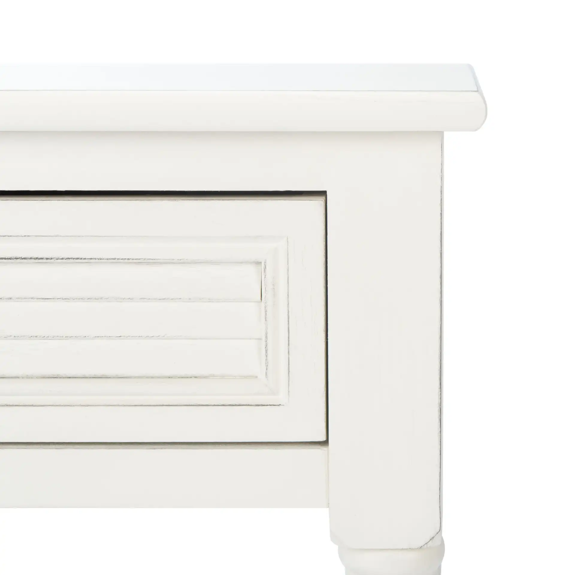 Tate One-Drawer Accent Table in Distressed White in a styled room