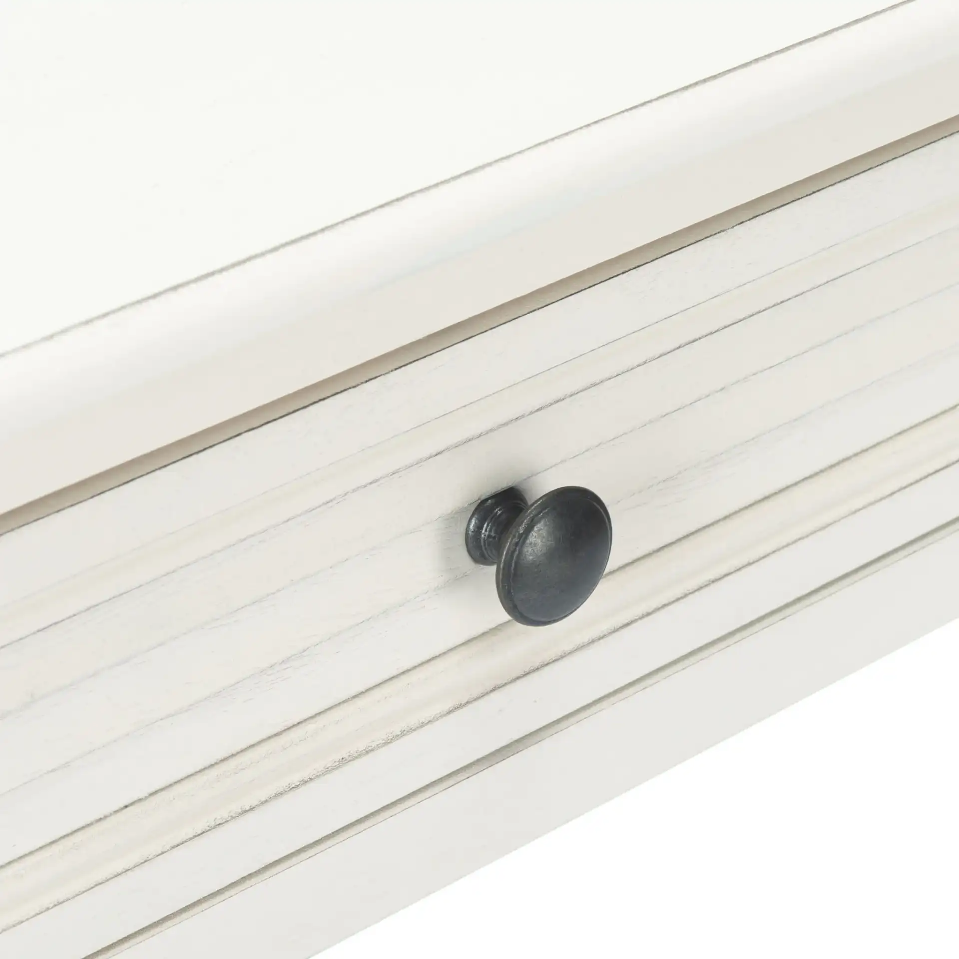 Tate One-Drawer Accent Table in Distressed White in a styled room