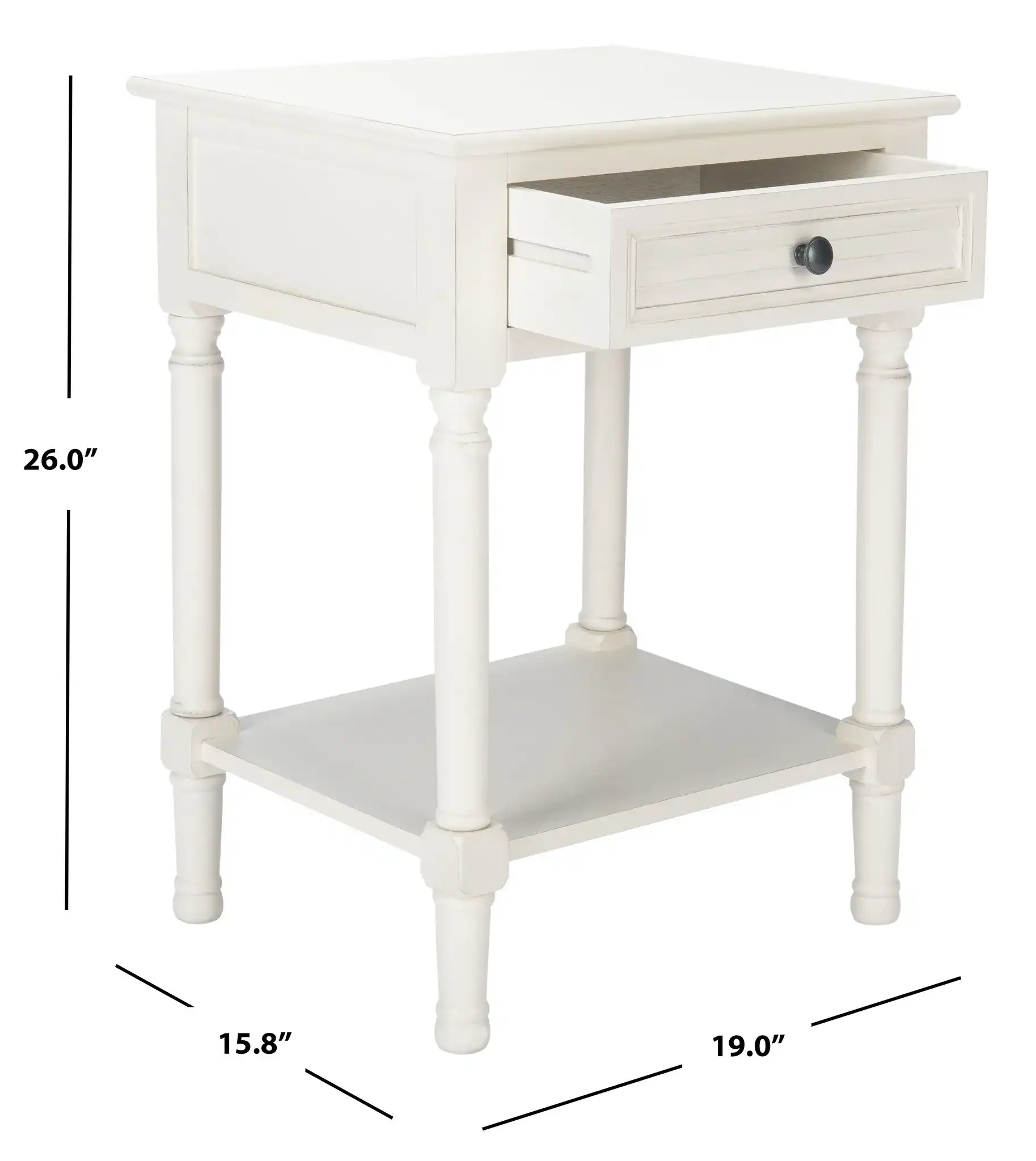 Tate One-Drawer Accent Table in Distressed White, detail view