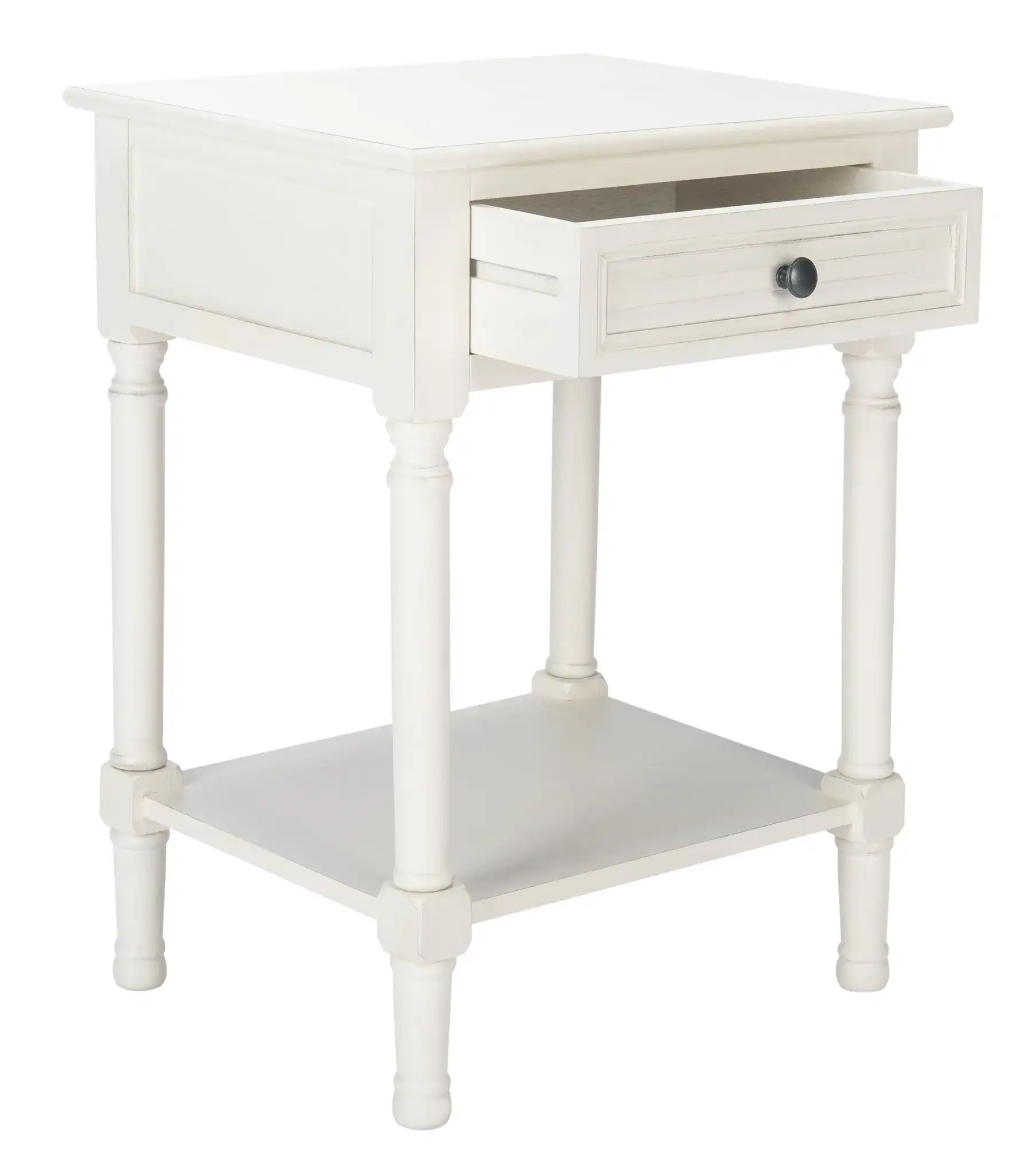 Tate One-Drawer Accent Table in Distressed White, detail view