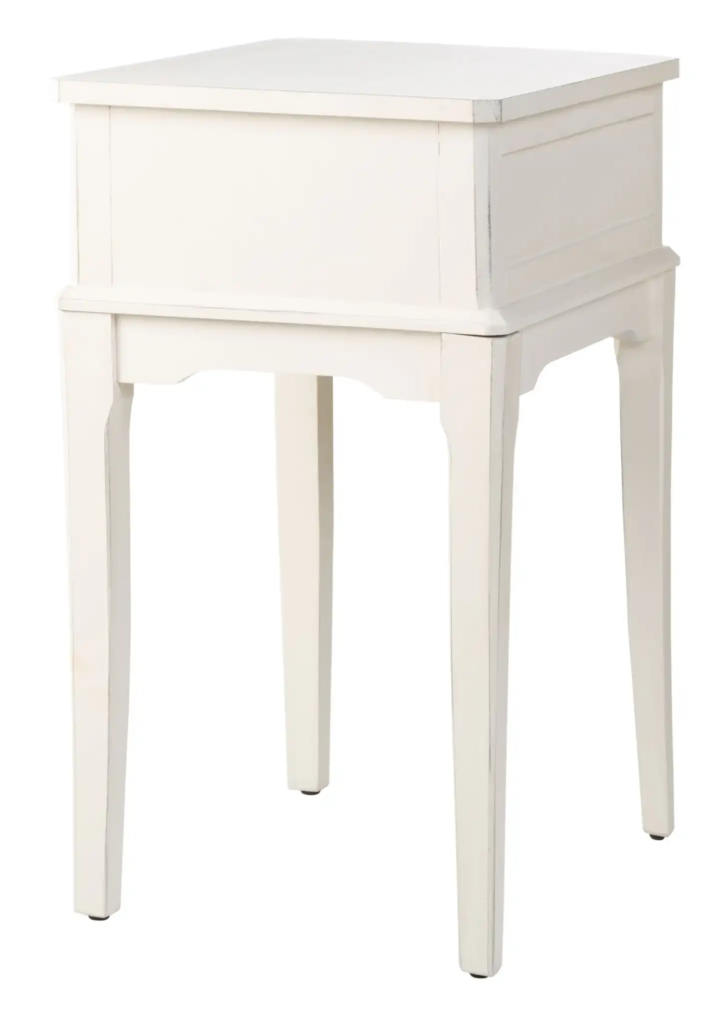Opal One-Drawer Accent Table in Distressed White, detail view
