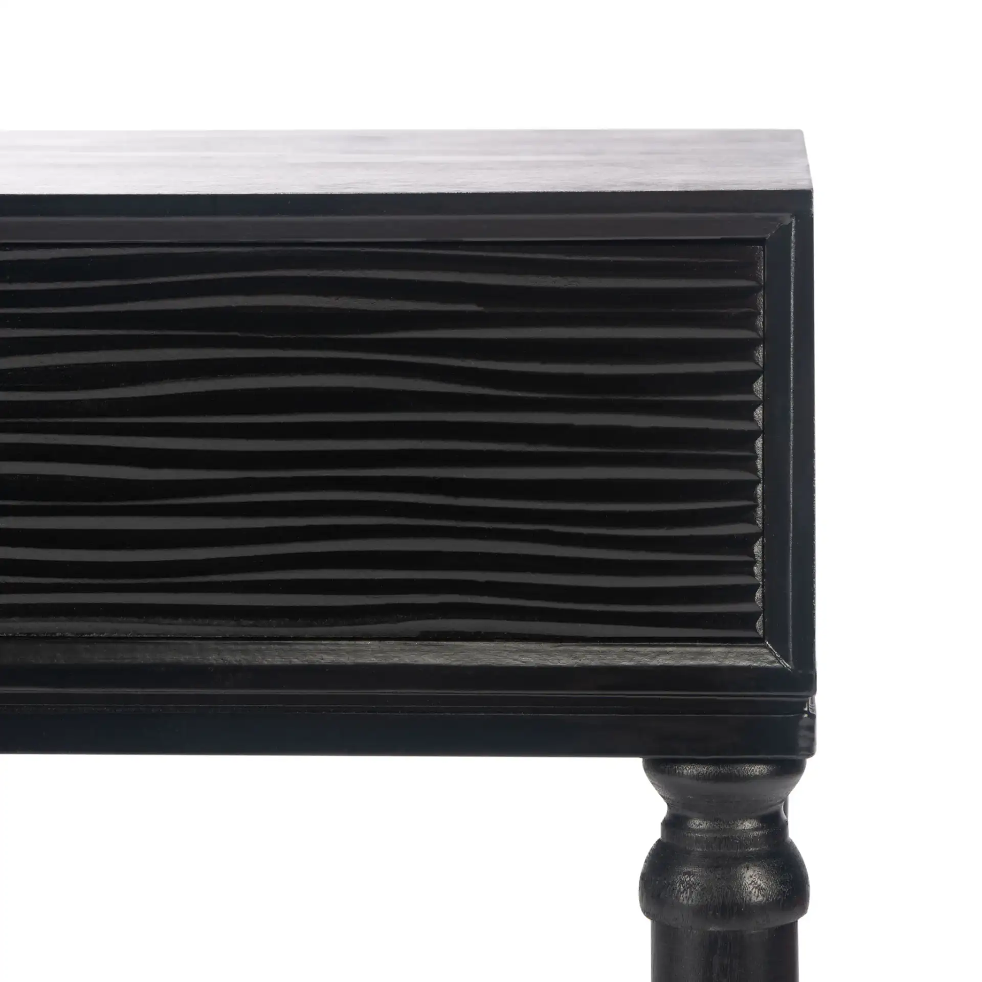 Mabel One-Drawer Accent Table in Black in a styled room