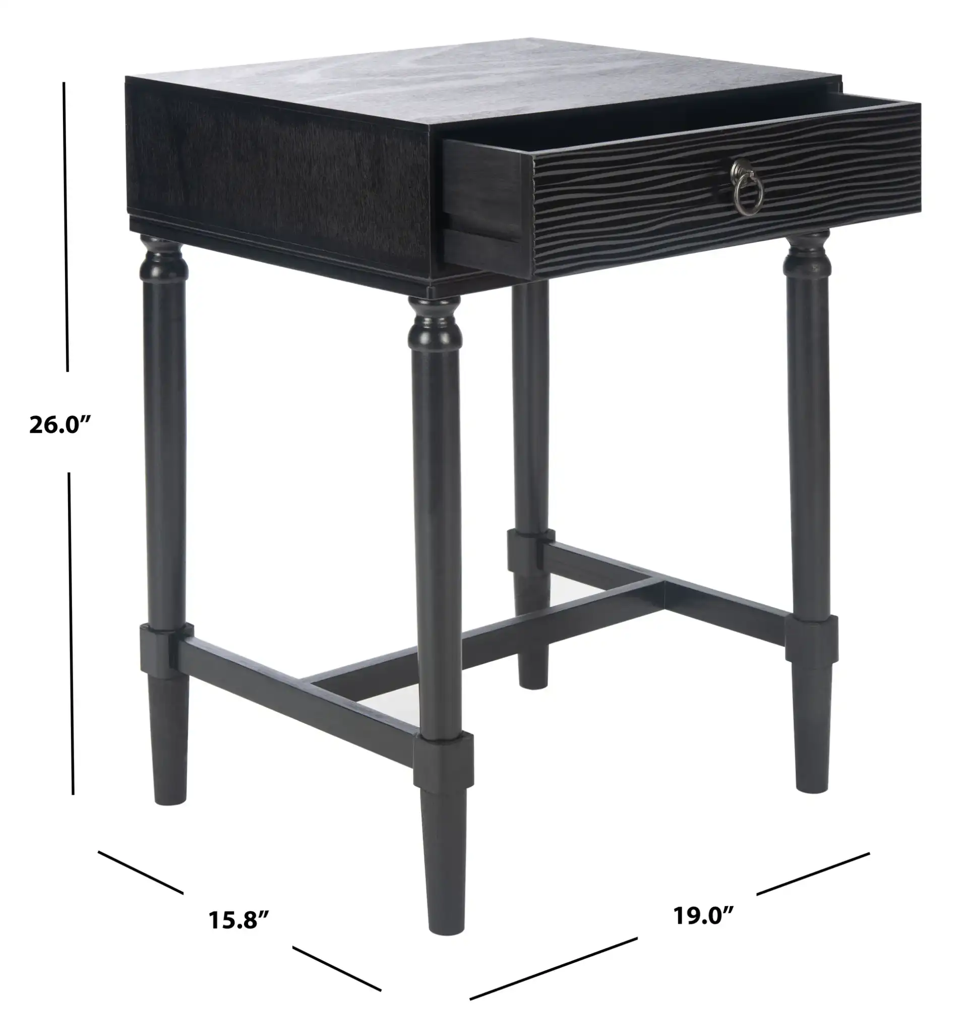 Mabel One-Drawer Accent Table in Black, detail view