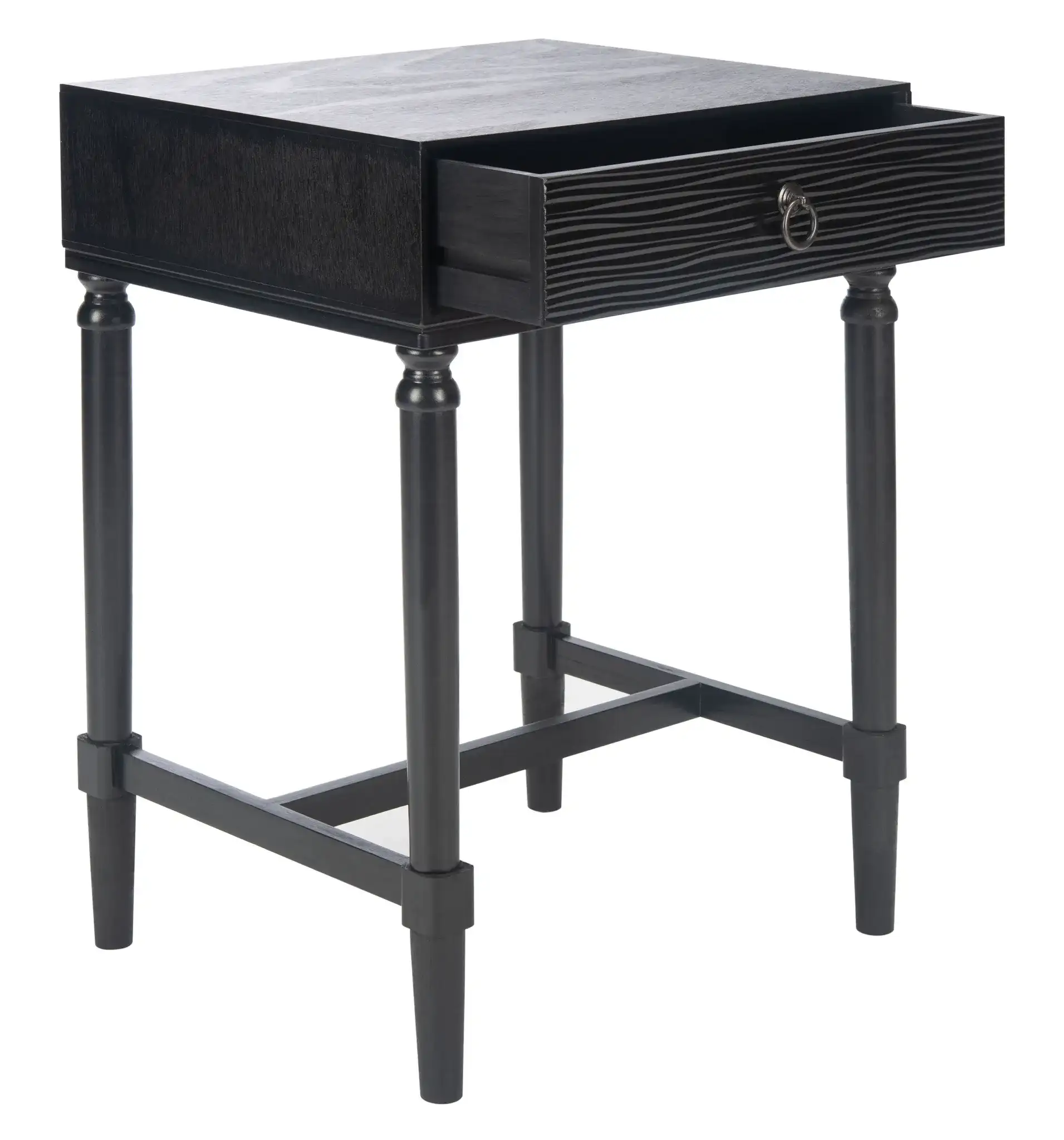 Mabel One-Drawer Accent Table in Black, detail view