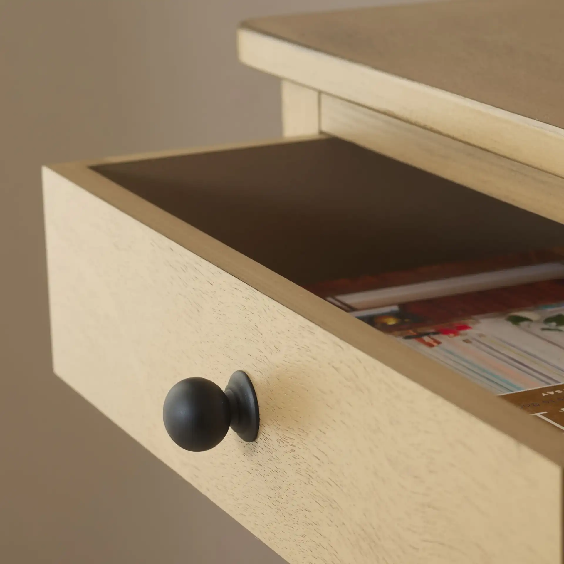 Haven One-Drawer Accent Table in Desert Brown in a styled room