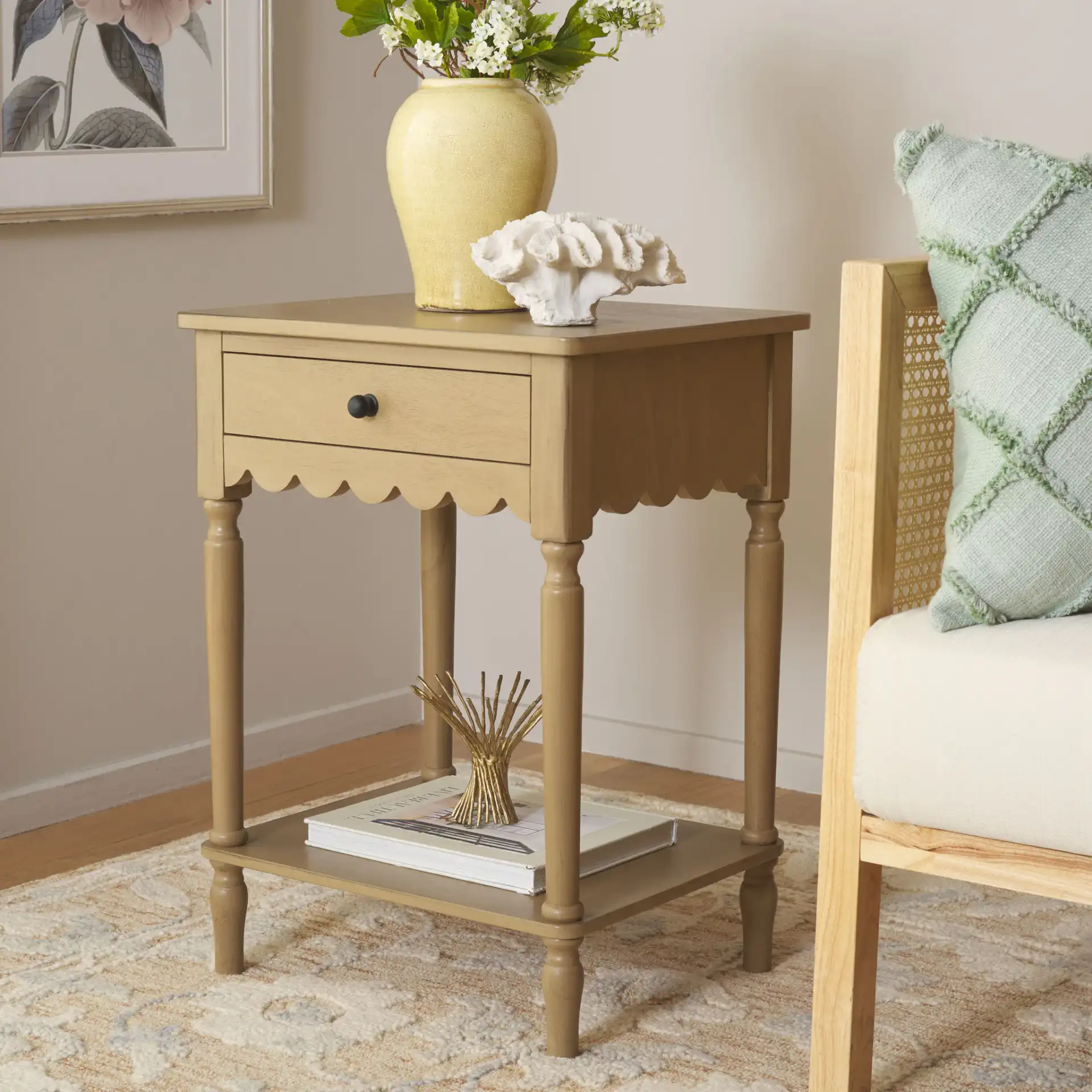 Haven One-Drawer Accent Table in Desert Brown in a styled room