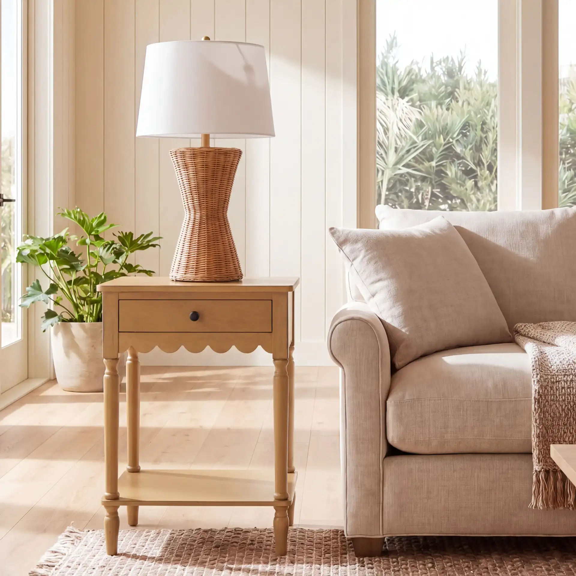 Haven One-Drawer Accent Table in Desert Brown in a styled room