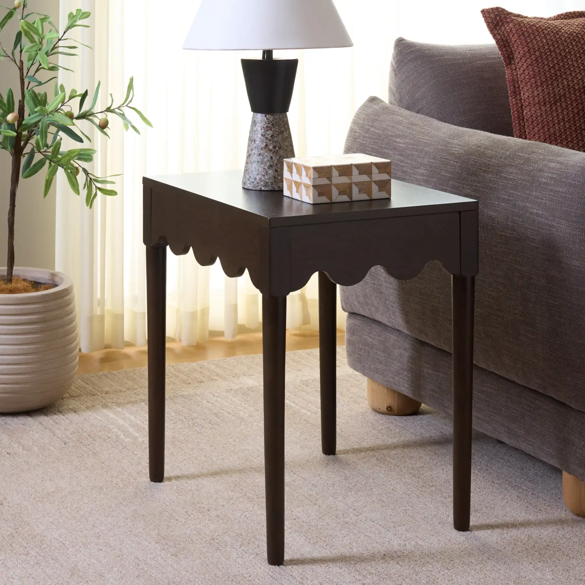 Neha Accent Table in Dark Chocolate in a styled room