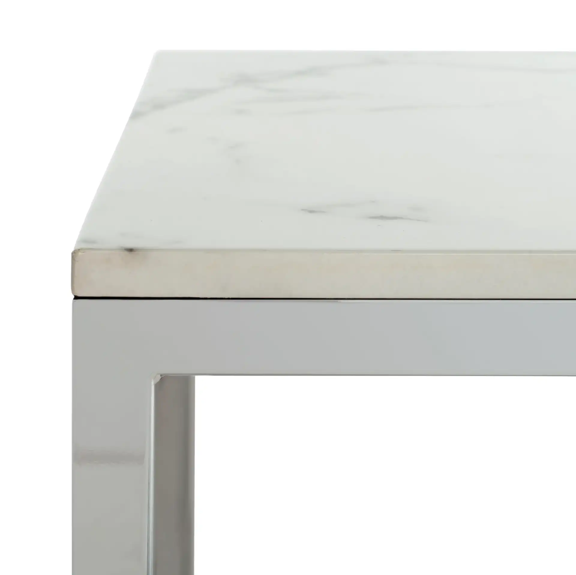 Bethany Square End Table in White / Chrome in a styled room