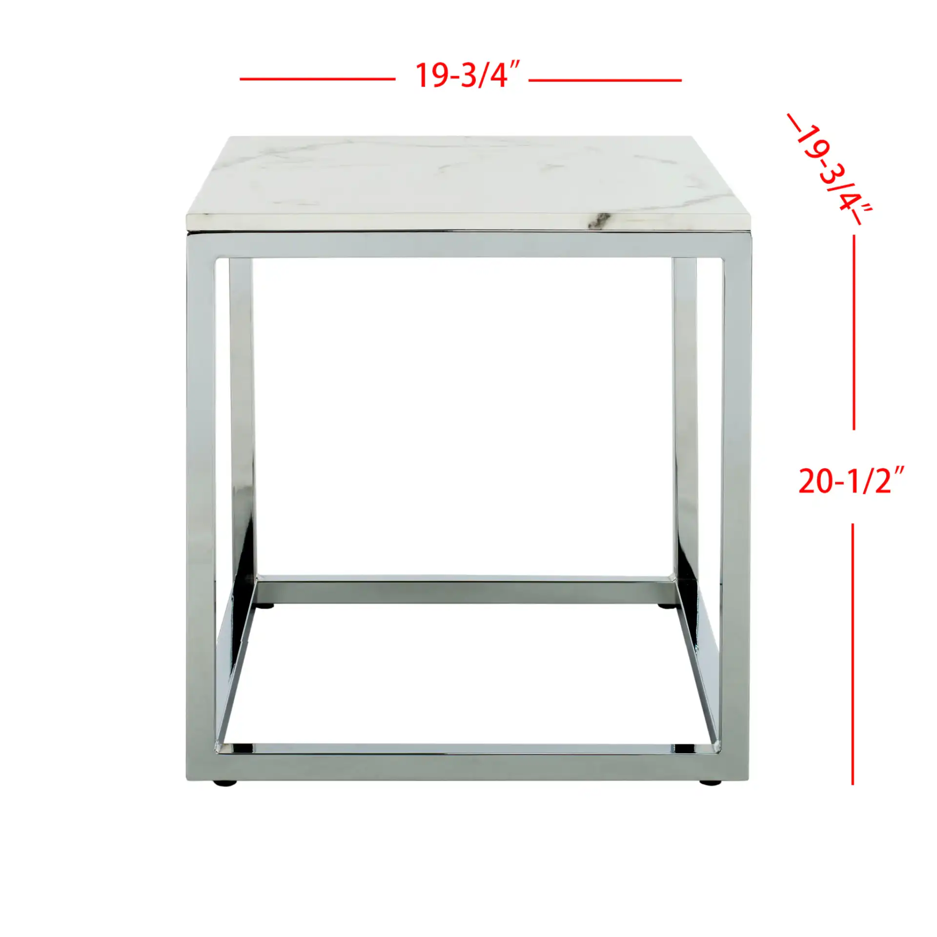 Bethany Square End Table in White / Chrome, detail view