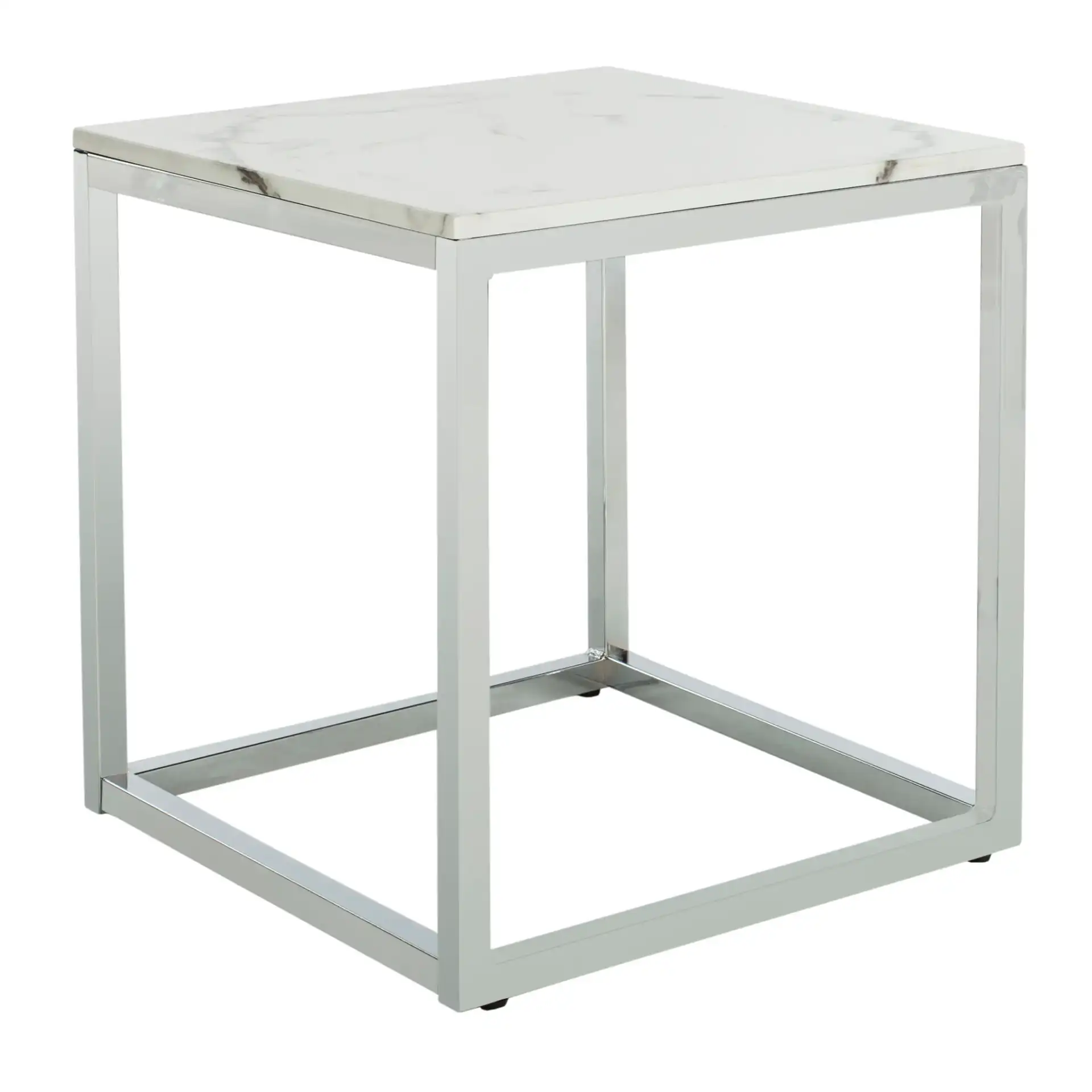 Bethany Square End Table in White / Chrome, detail view